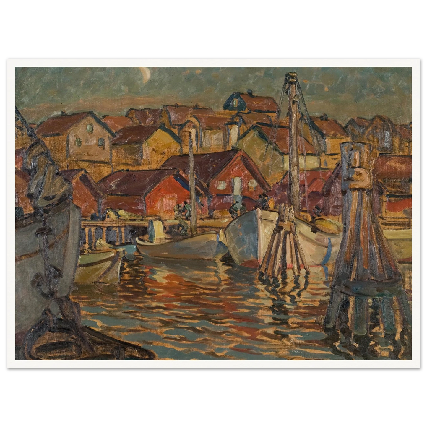 A Fishing Harbour. Study from North Norway Art Print | Anna Boberg - Framed Poster - 30x40 cm / 12x16″ - Black frame