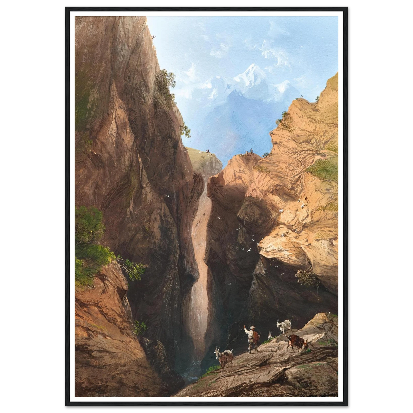 A Goatherd in the Alps Art Print | Carlo Bossoli - Framed Poster - 30x40 cm / 12x16″ - Black frame