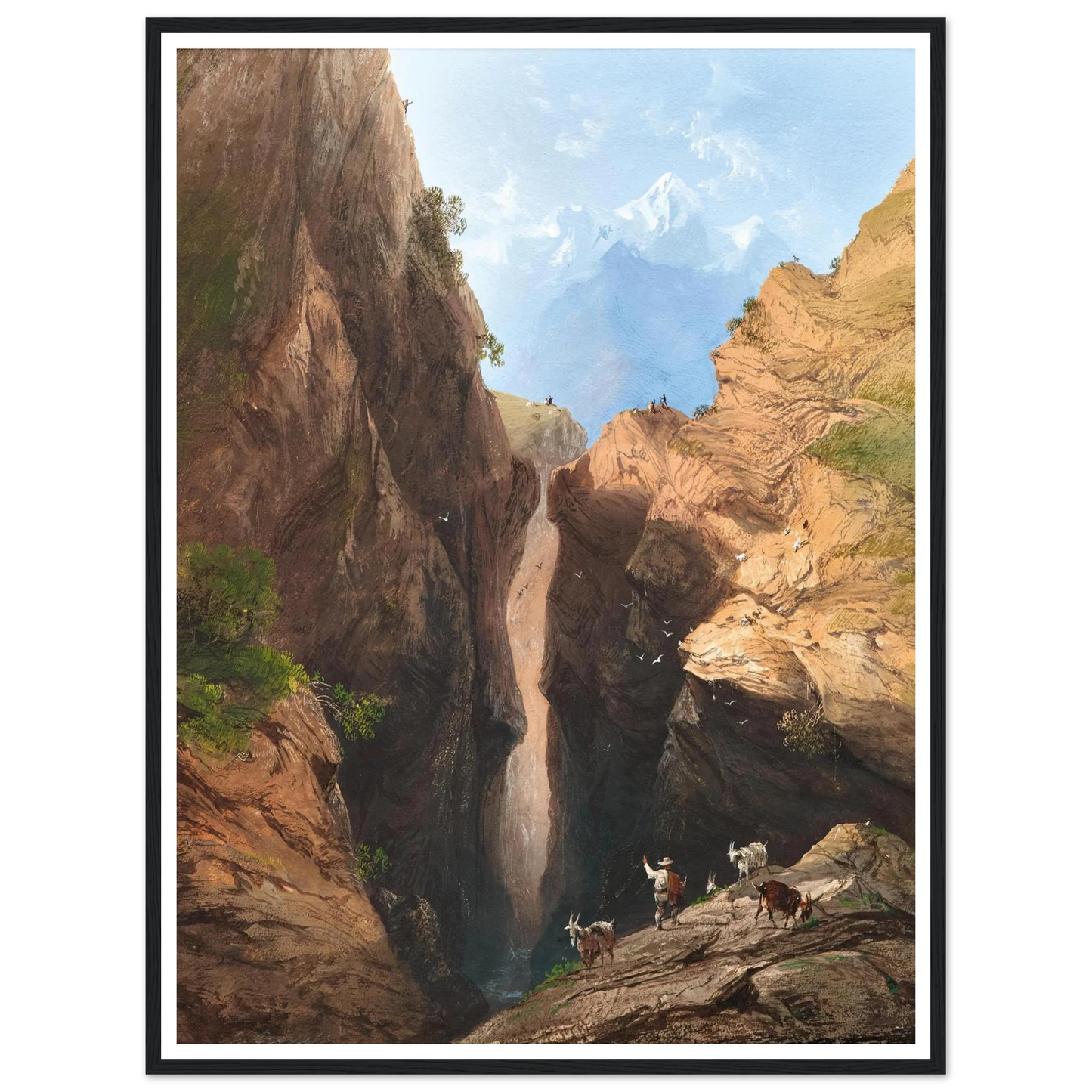 A Goatherd in the Alps Art Print | Carlo Bossoli - Framed Poster - 30x40 cm / 12x16″ - Black frame