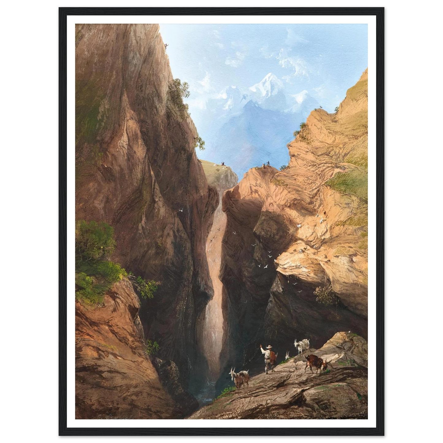 A Goatherd in the Alps Art Print | Carlo Bossoli - Framed Poster - 30x40 cm / 12x16″ - Black frame
