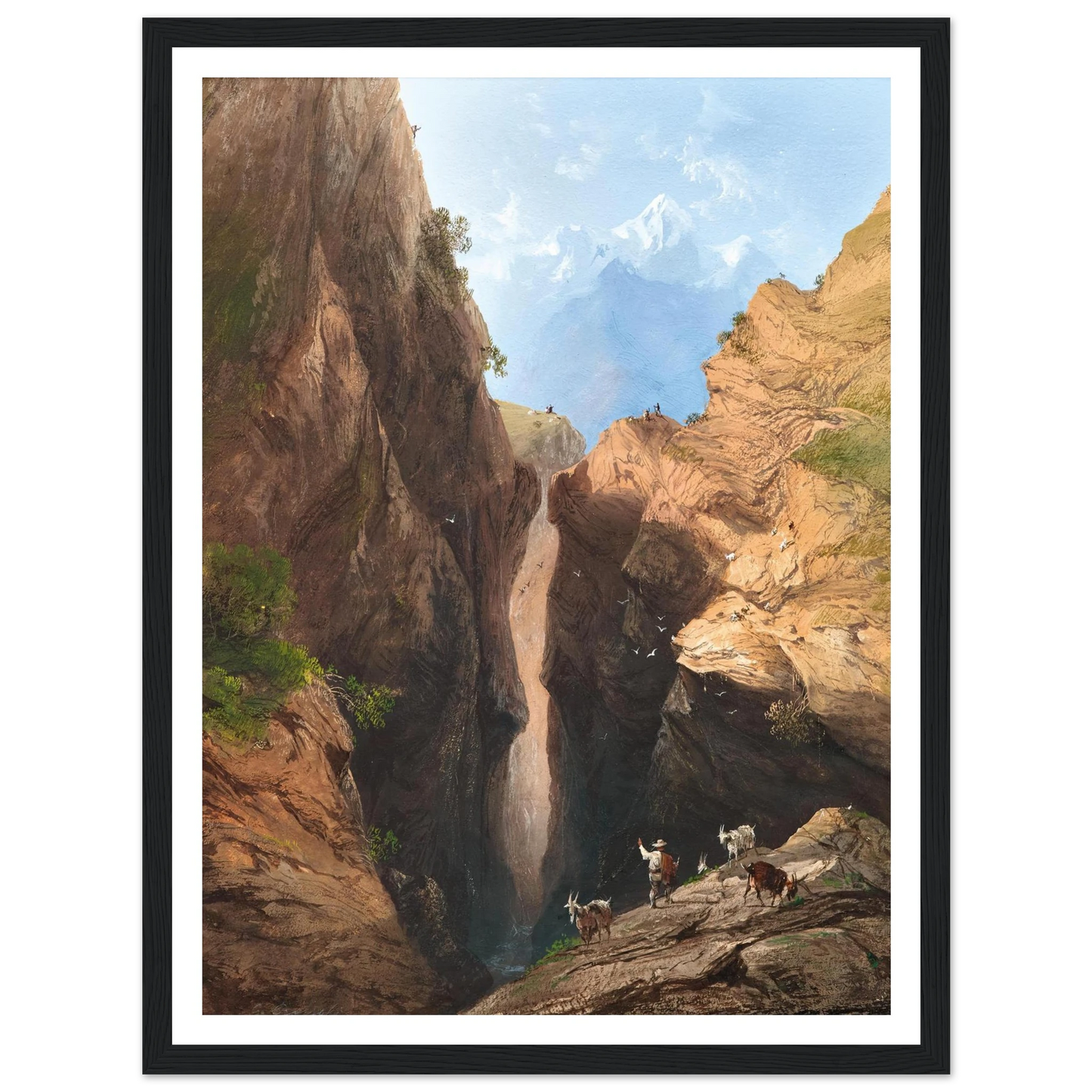 A Goatherd in the Alps Art Print | Carlo Bossoli - Framed Poster - 30x40 cm / 12x16″ - Black frame