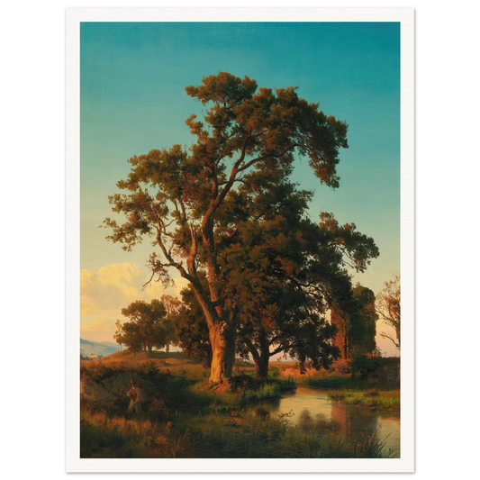 A majestic tree in the evening light Art Print | Oswald Achenbach - Framed Poster - 30x40 cm / 12x16″ - Black frame
