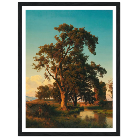 A majestic tree in the evening light Art Print | Oswald Achenbach - Framed Poster - 30x40 cm / 12x16″ - Black frame