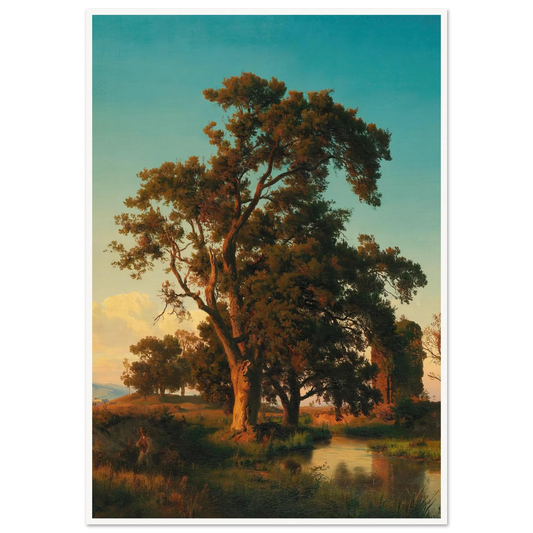 A majestic tree in the evening light Art Print | Oswald Achenbach - Framed Poster - 30x40 cm / 12x16″ - Black frame