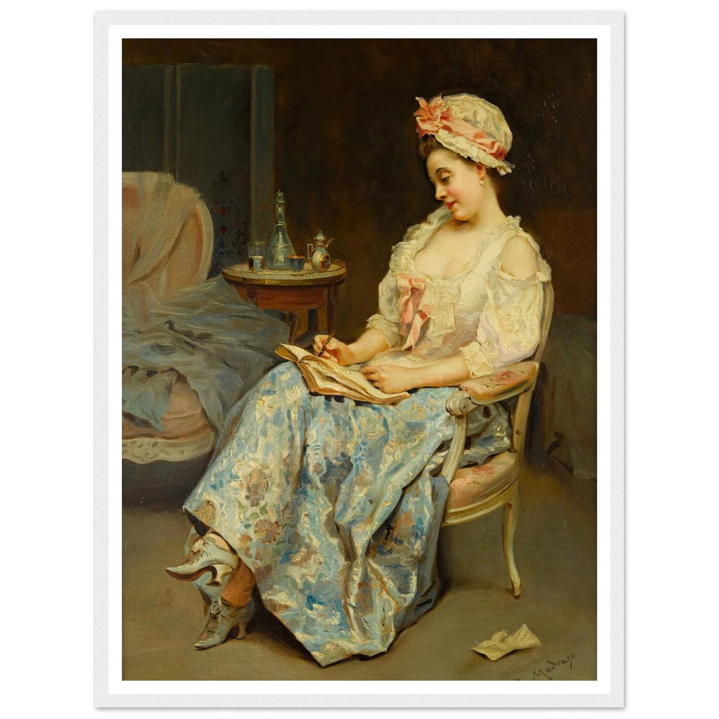 A moment of reflection Art Print | Raimundo de Madrazo y Garreta - Framed Poster - 30x40 cm / 12x16″ - Black frame