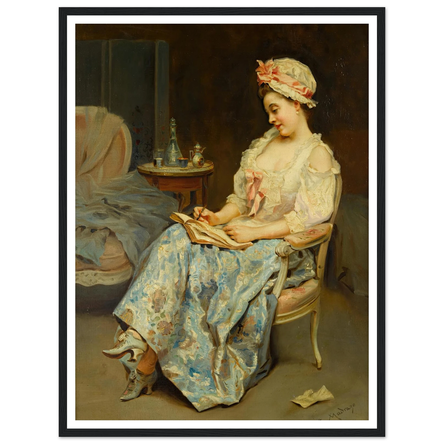 A moment of reflection Art Print | Raimundo de Madrazo y Garreta - Framed Poster - 30x40 cm / 12x16″ - Black frame