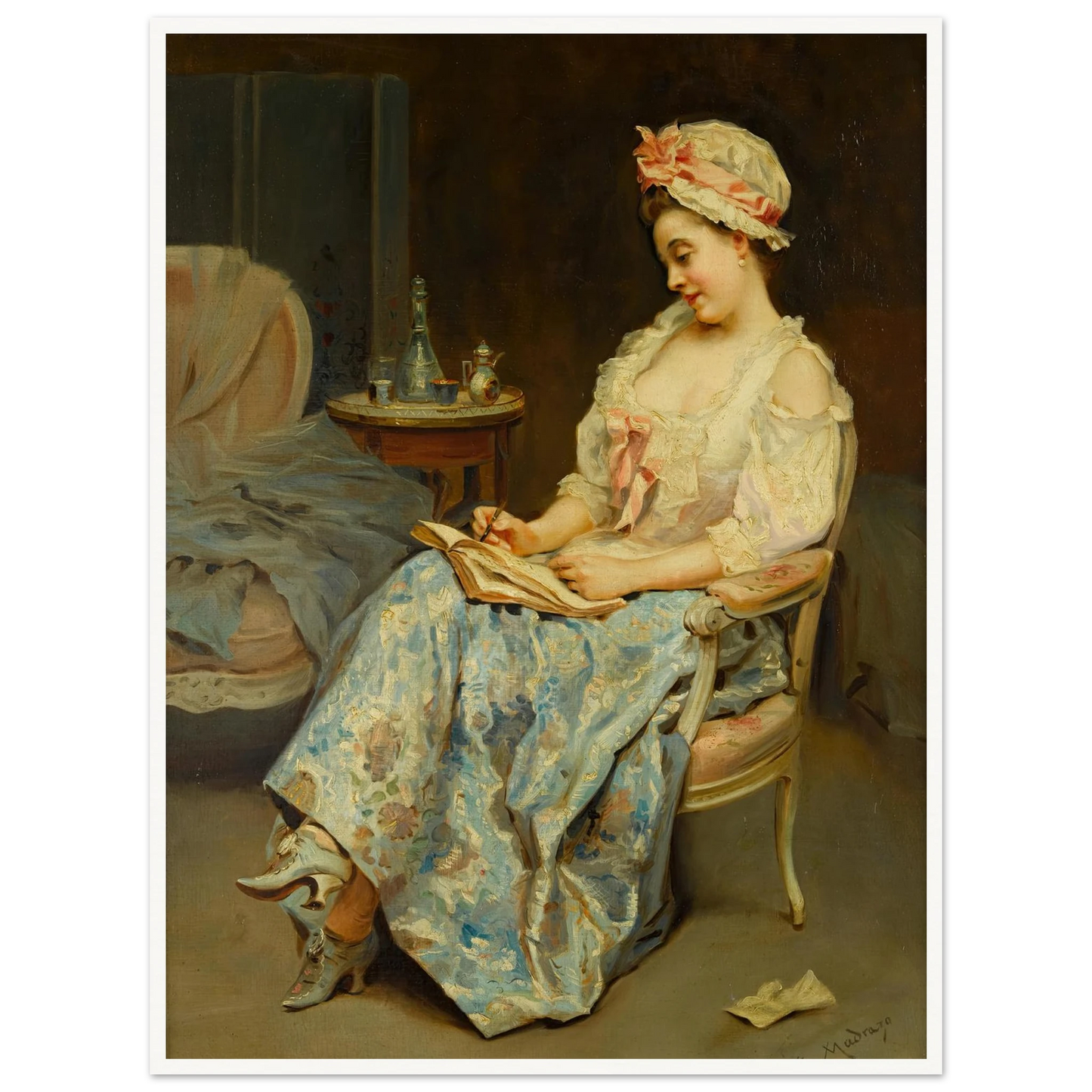 A moment of reflection Art Print | Raimundo de Madrazo y Garreta - Framed Poster - 30x40 cm / 12x16″ - Black frame