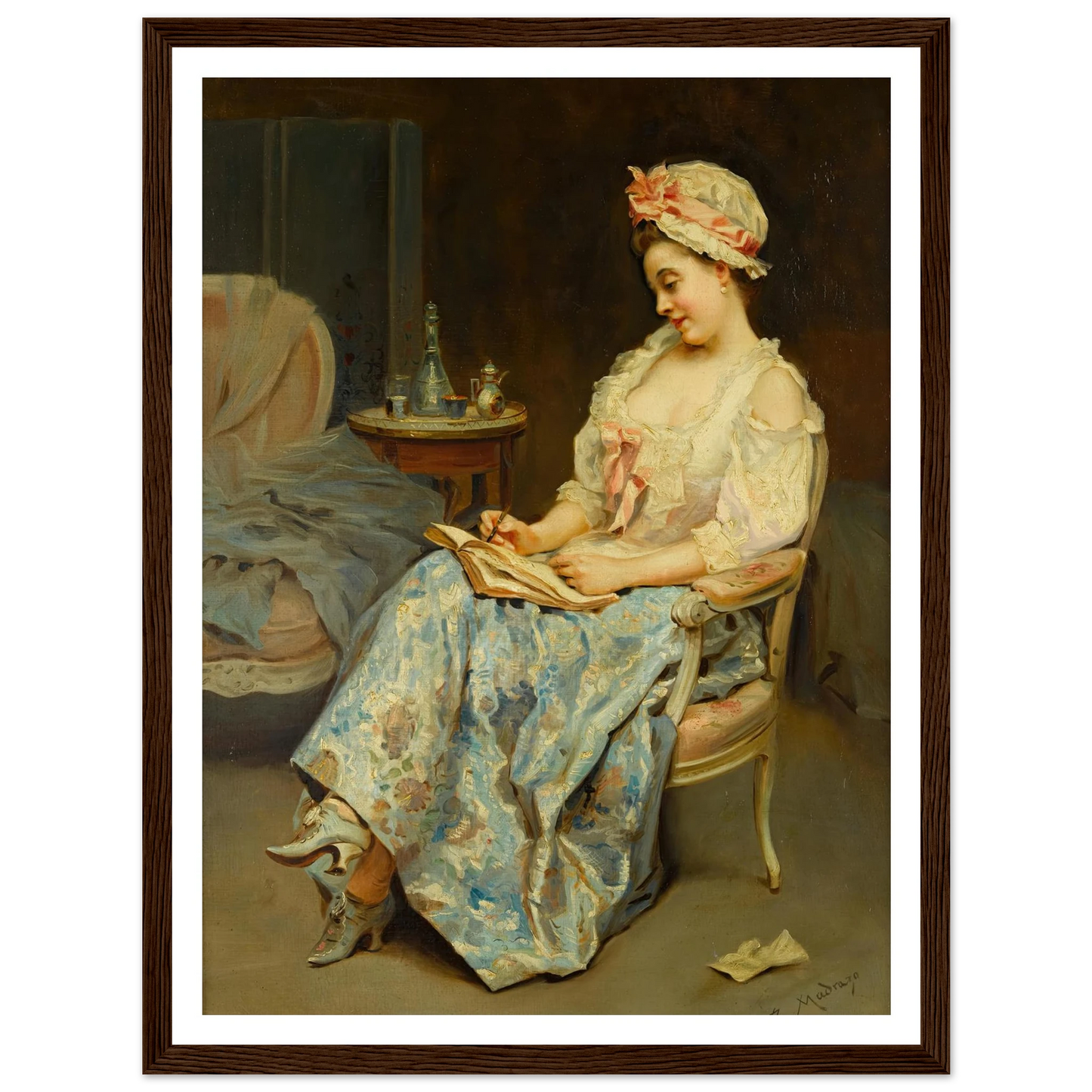 A moment of reflection Art Print | Raimundo de Madrazo y Garreta - Framed Poster - 30x40 cm / 12x16″ - Black frame