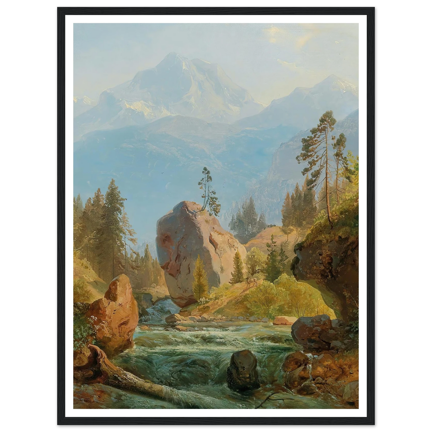 A Mountain Landscape With Creek Art Print | Albert Zimmermann - Framed Poster - 30x40 cm / 12x16″ - Black frame