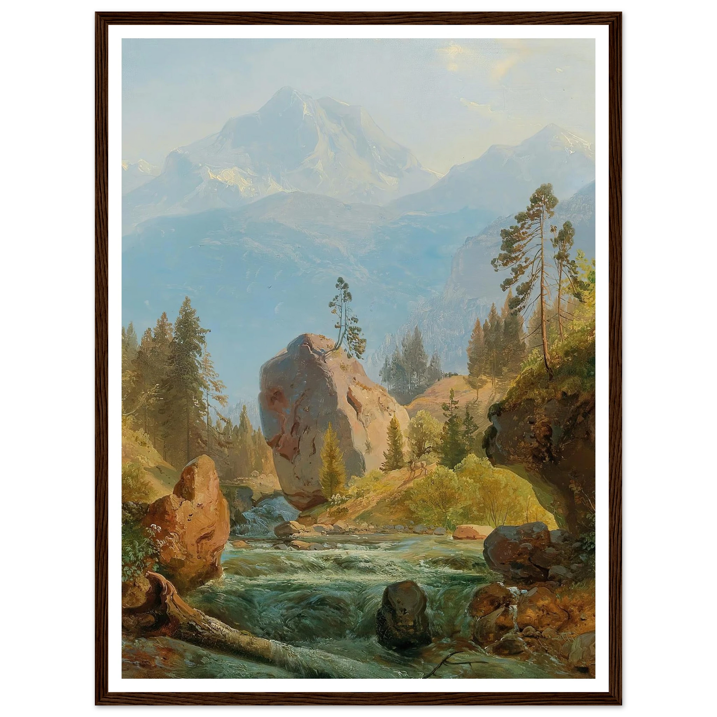 A Mountain Landscape With Creek Art Print | Albert Zimmermann - Framed Poster - 30x40 cm / 12x16″ - Black frame