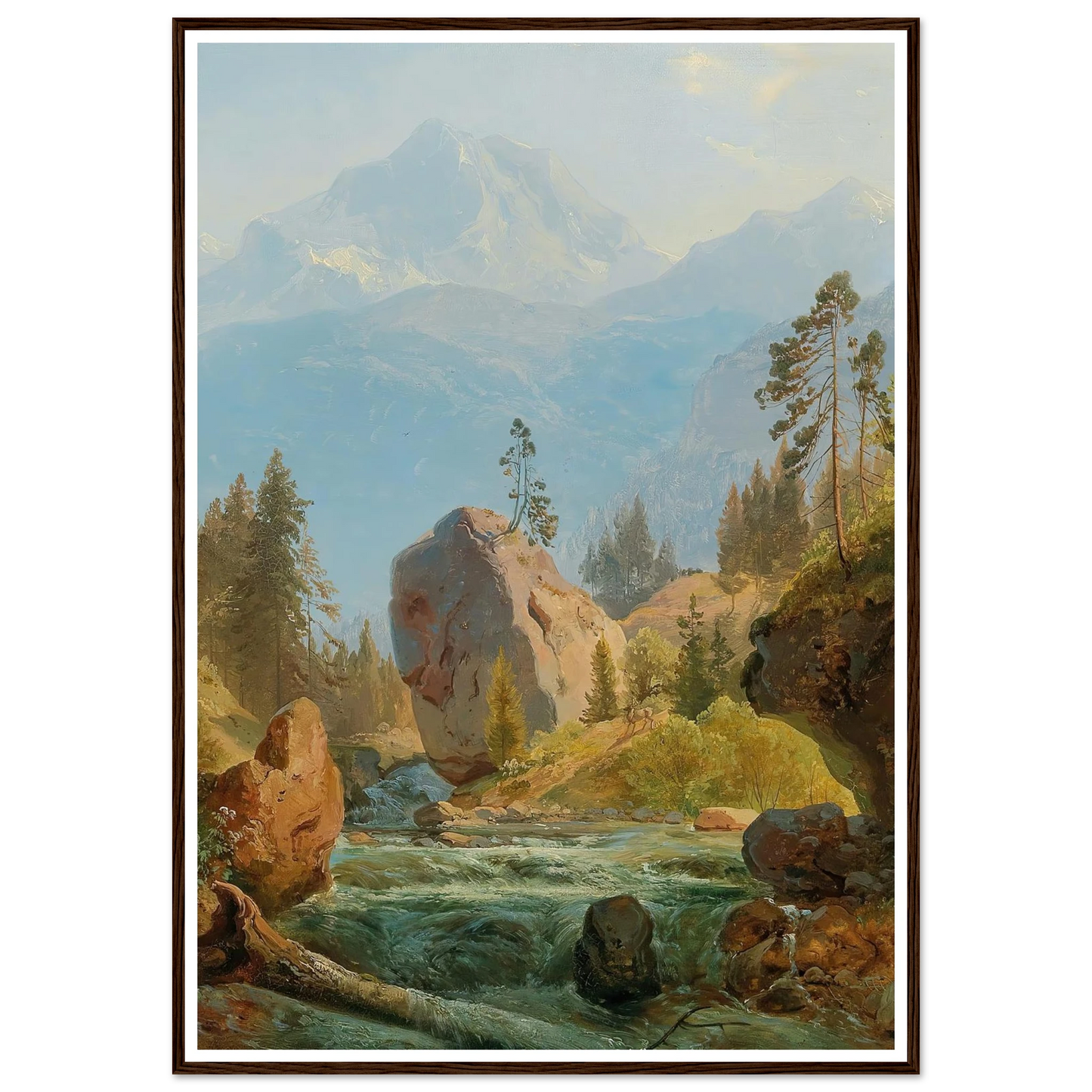 A Mountain Landscape With Creek Art Print | Albert Zimmermann - Framed Poster - 30x40 cm / 12x16″ - Black frame