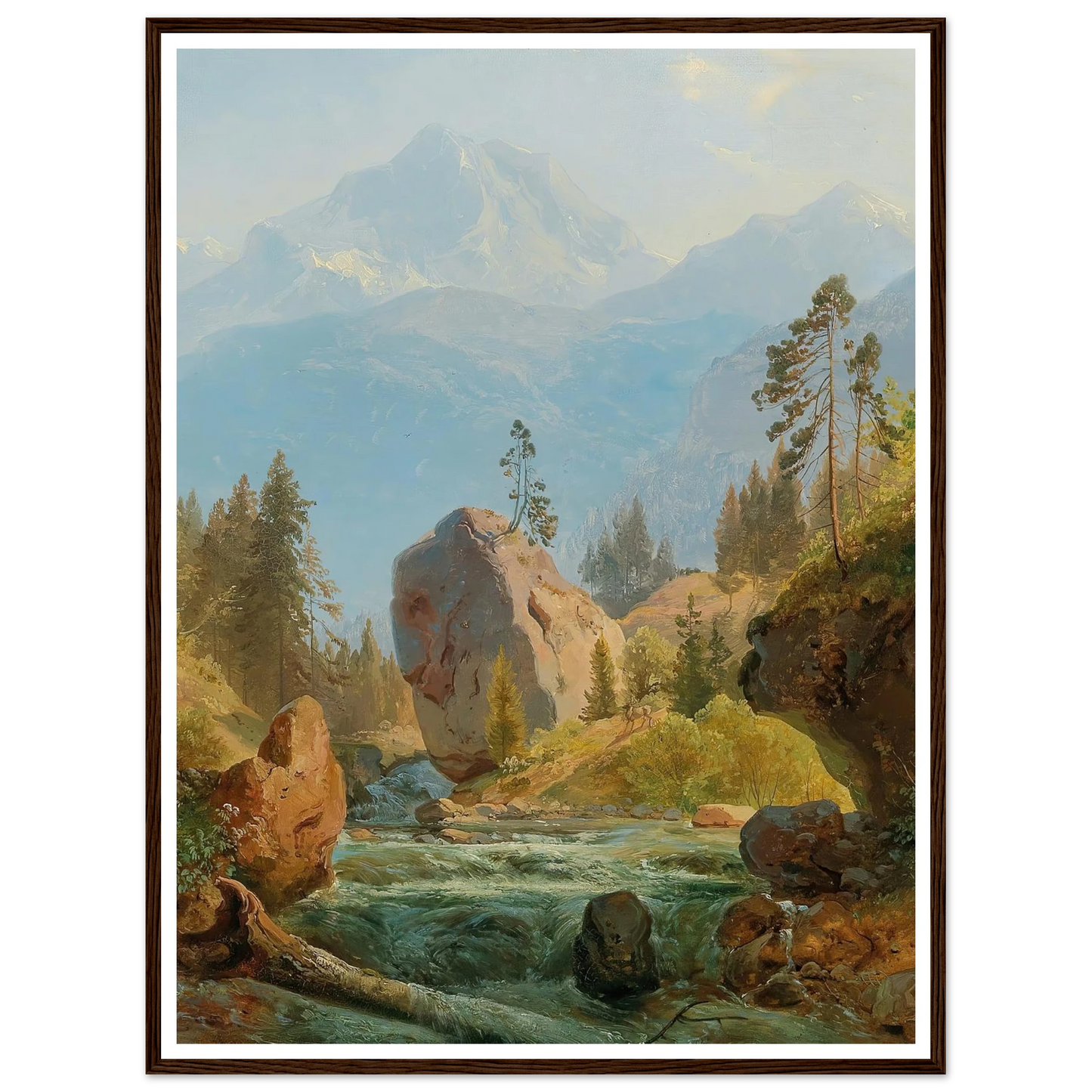 A Mountain Landscape With Creek Art Print | Albert Zimmermann - Framed Poster - 30x40 cm / 12x16″ - Black frame