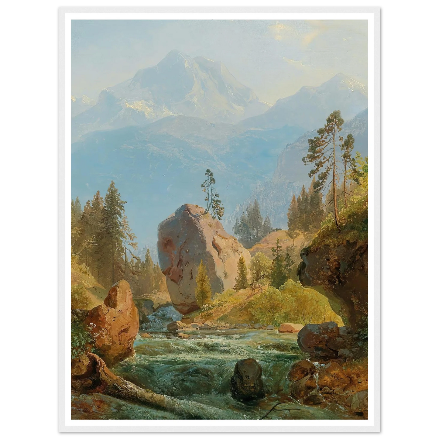 A Mountain Landscape With Creek Art Print | Albert Zimmermann - Framed Poster - 30x40 cm / 12x16″ - Black frame