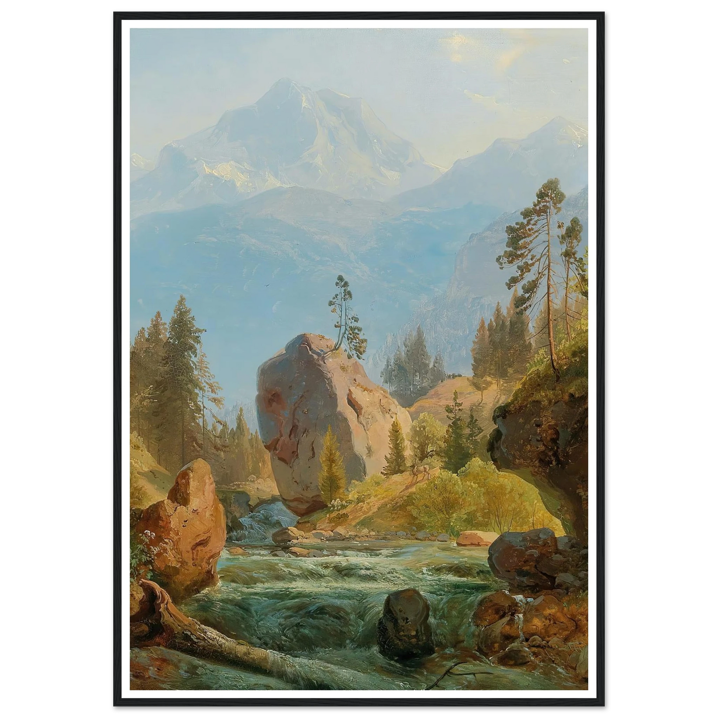 A Mountain Landscape With Creek Art Print | Albert Zimmermann - Framed Poster - 30x40 cm / 12x16″ - Black frame