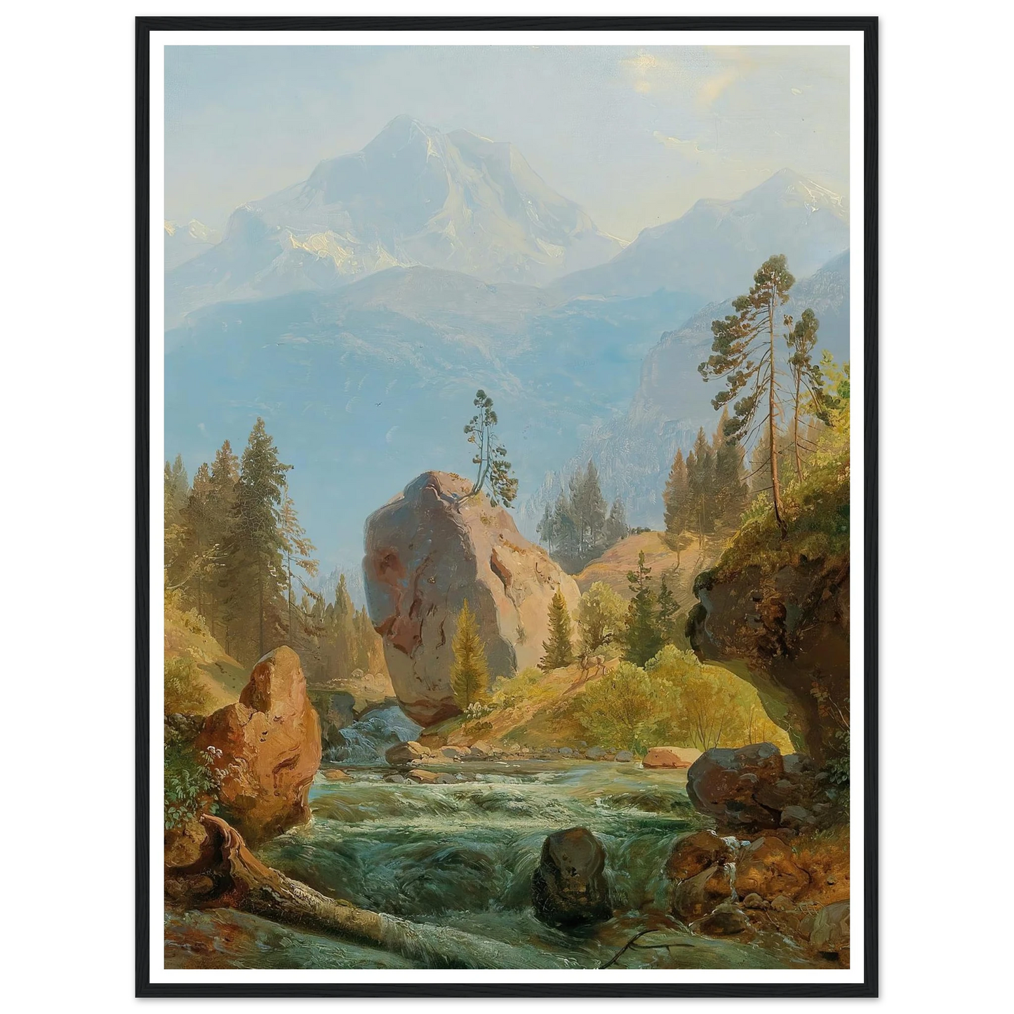 A Mountain Landscape With Creek Art Print | Albert Zimmermann - Framed Poster - 30x40 cm / 12x16″ - Black frame