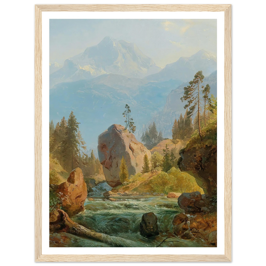 A Mountain Landscape With Creek Art Print | Albert Zimmermann - Framed Poster - 30x40 cm / 12x16″ - Black frame