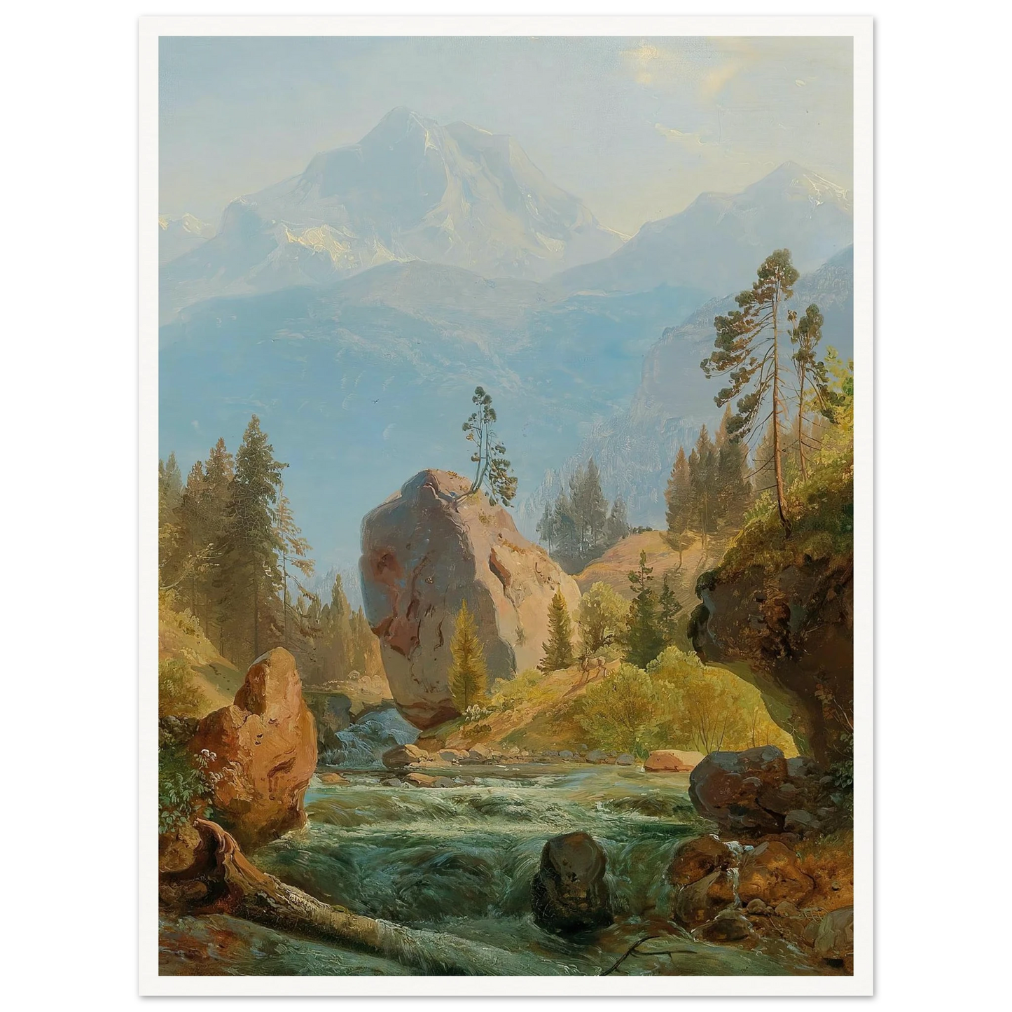 A Mountain Landscape With Creek Art Print | Albert Zimmermann - Framed Poster - 30x40 cm / 12x16″ - Black frame