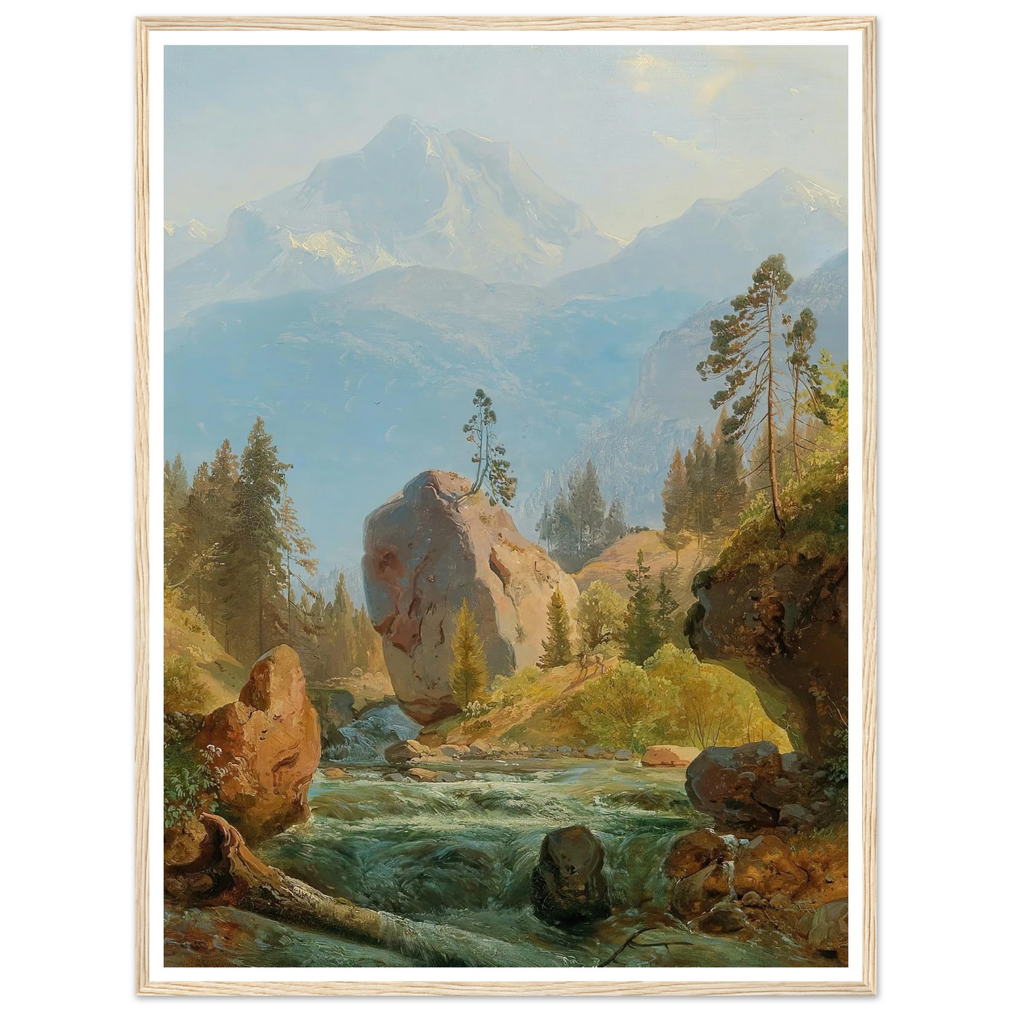 A Mountain Landscape With Creek Art Print | Albert Zimmermann - Framed Poster - 30x40 cm / 12x16″ - Black frame