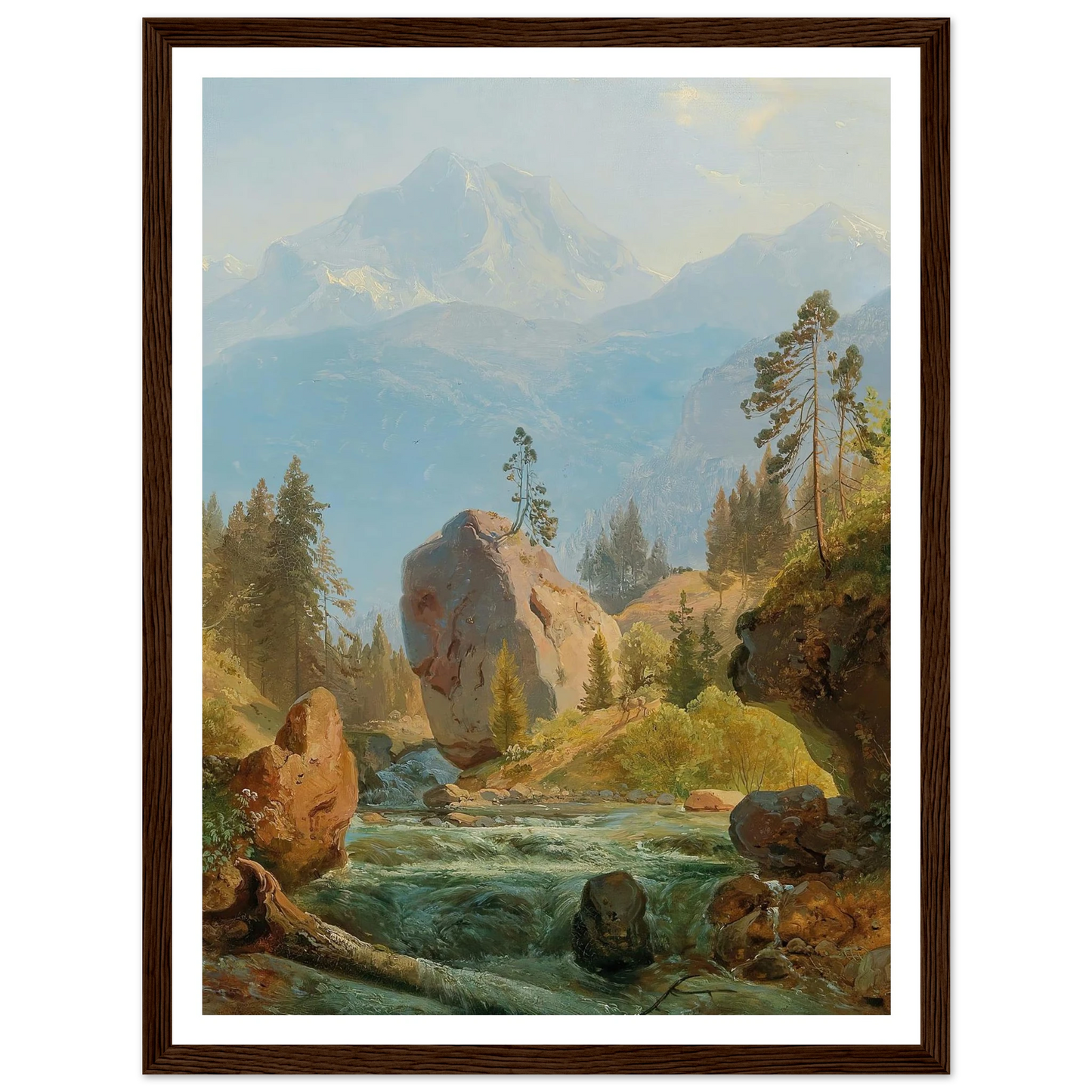 A Mountain Landscape With Creek Art Print | Albert Zimmermann - Framed Poster - 30x40 cm / 12x16″ - Black frame