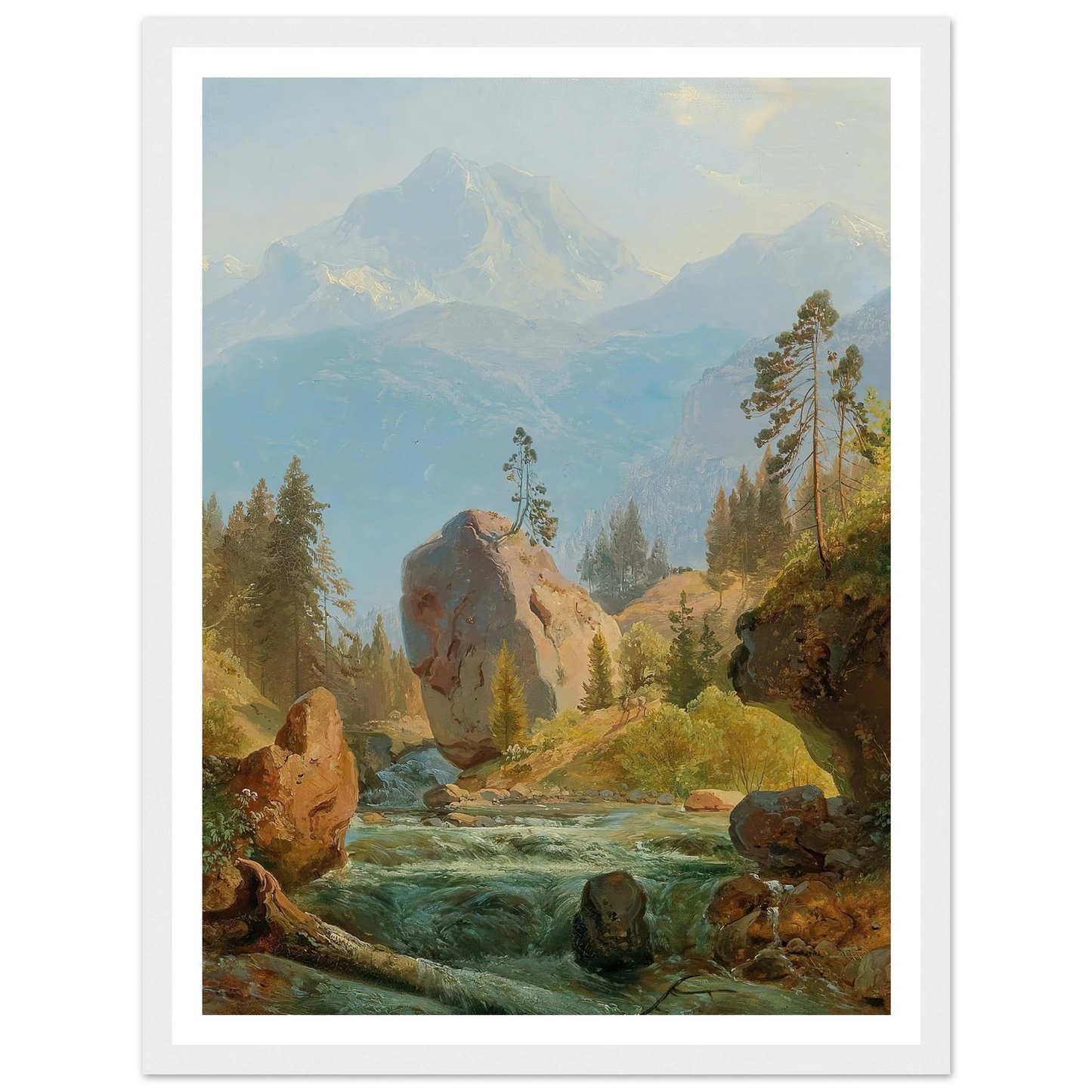 A Mountain Landscape With Creek Art Print | Albert Zimmermann - Framed Poster - 30x40 cm / 12x16″ - Black frame