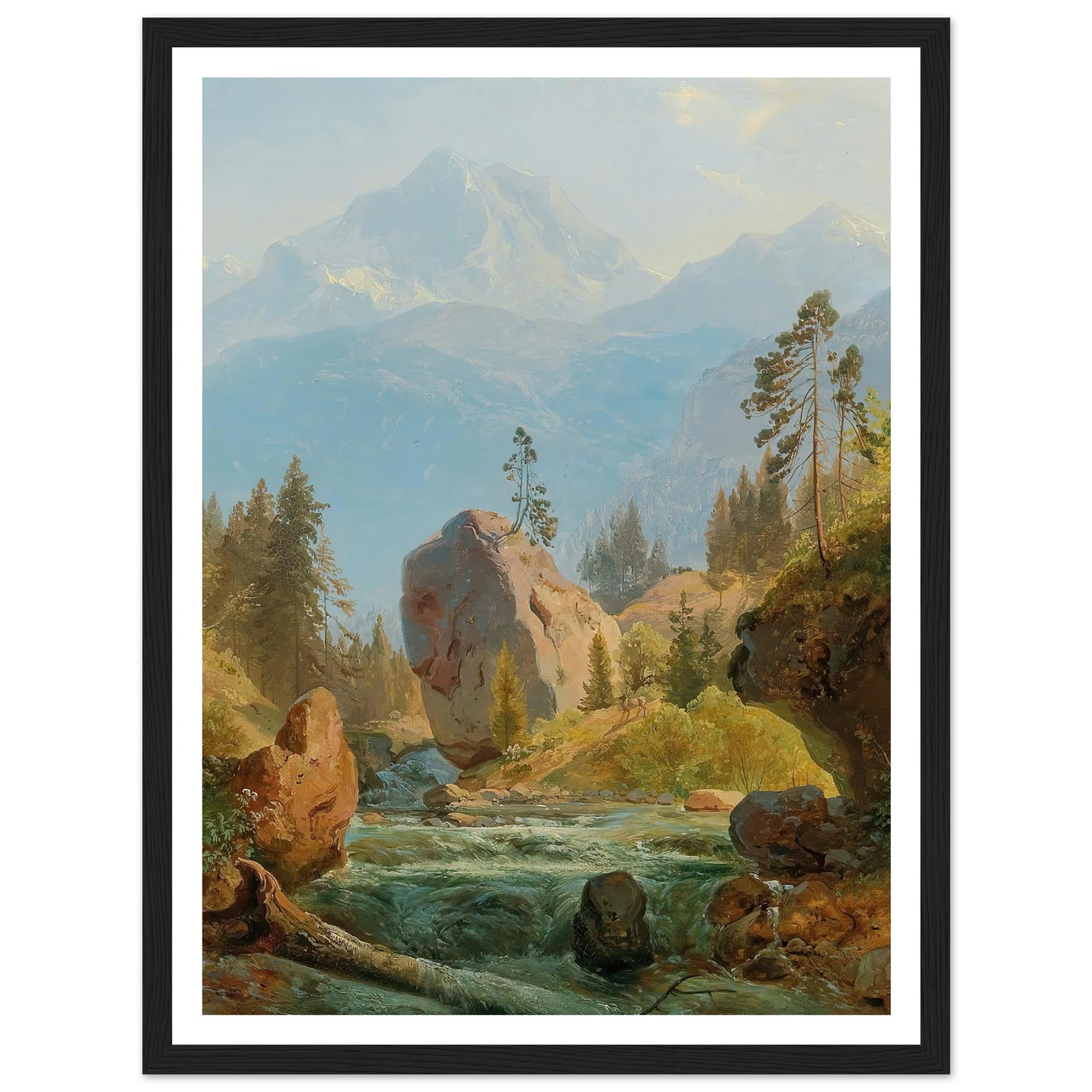A Mountain Landscape With Creek Art Print | Albert Zimmermann - Framed Poster - 30x40 cm / 12x16″ - Black frame