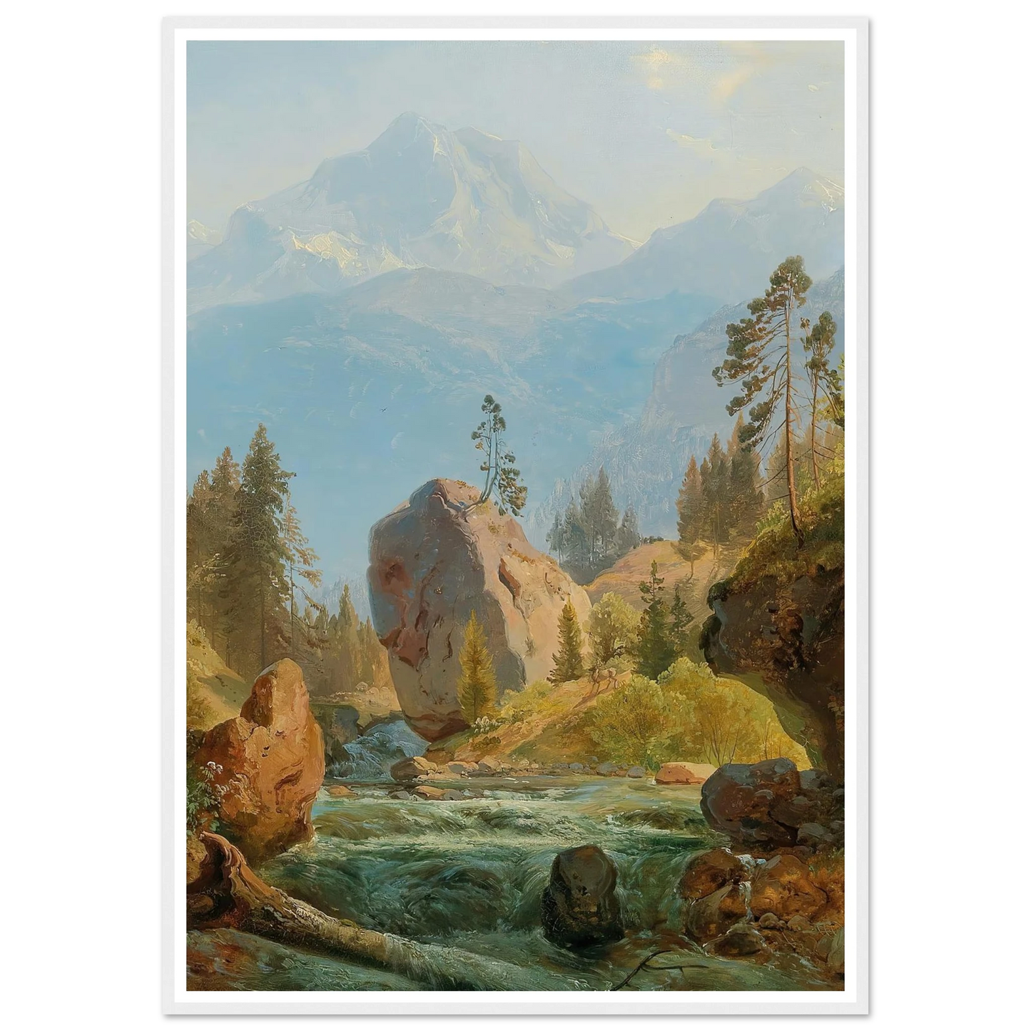 A Mountain Landscape With Creek Art Print | Albert Zimmermann - Framed Poster - 30x40 cm / 12x16″ - Black frame