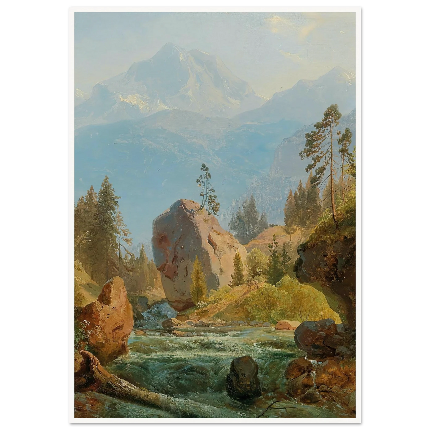 A Mountain Landscape With Creek Art Print | Albert Zimmermann - Framed Poster - 30x40 cm / 12x16″ - Black frame