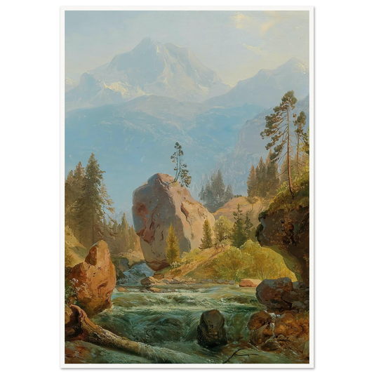 A Mountain Landscape With Creek Art Print | Albert Zimmermann - Framed Poster - 30x40 cm / 12x16″ - Black frame