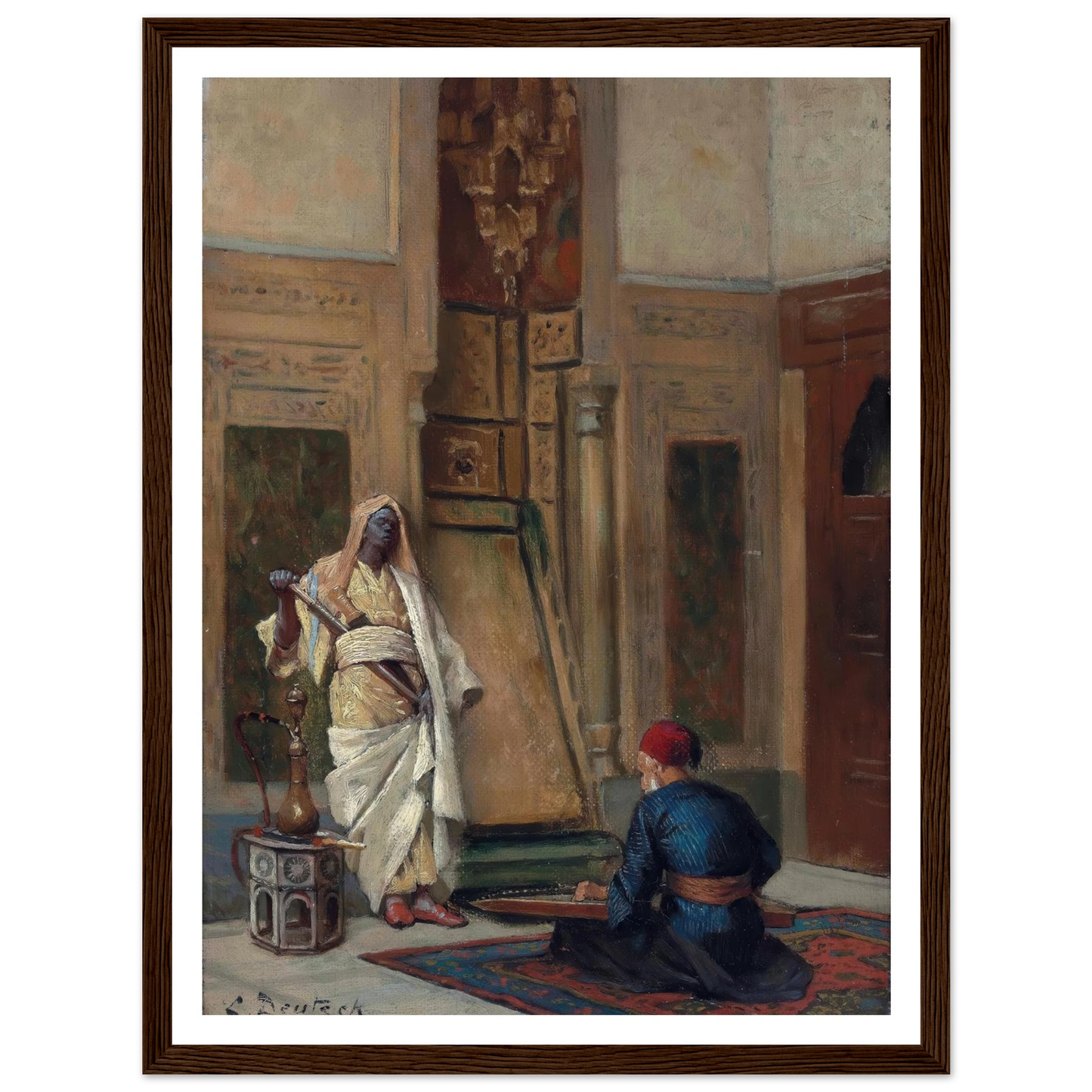 A musician and a guardsman in an oriental interior Art Print | Ludwig Deutsch - Framed Poster - 30x40 cm / 12x16″ - Black frame