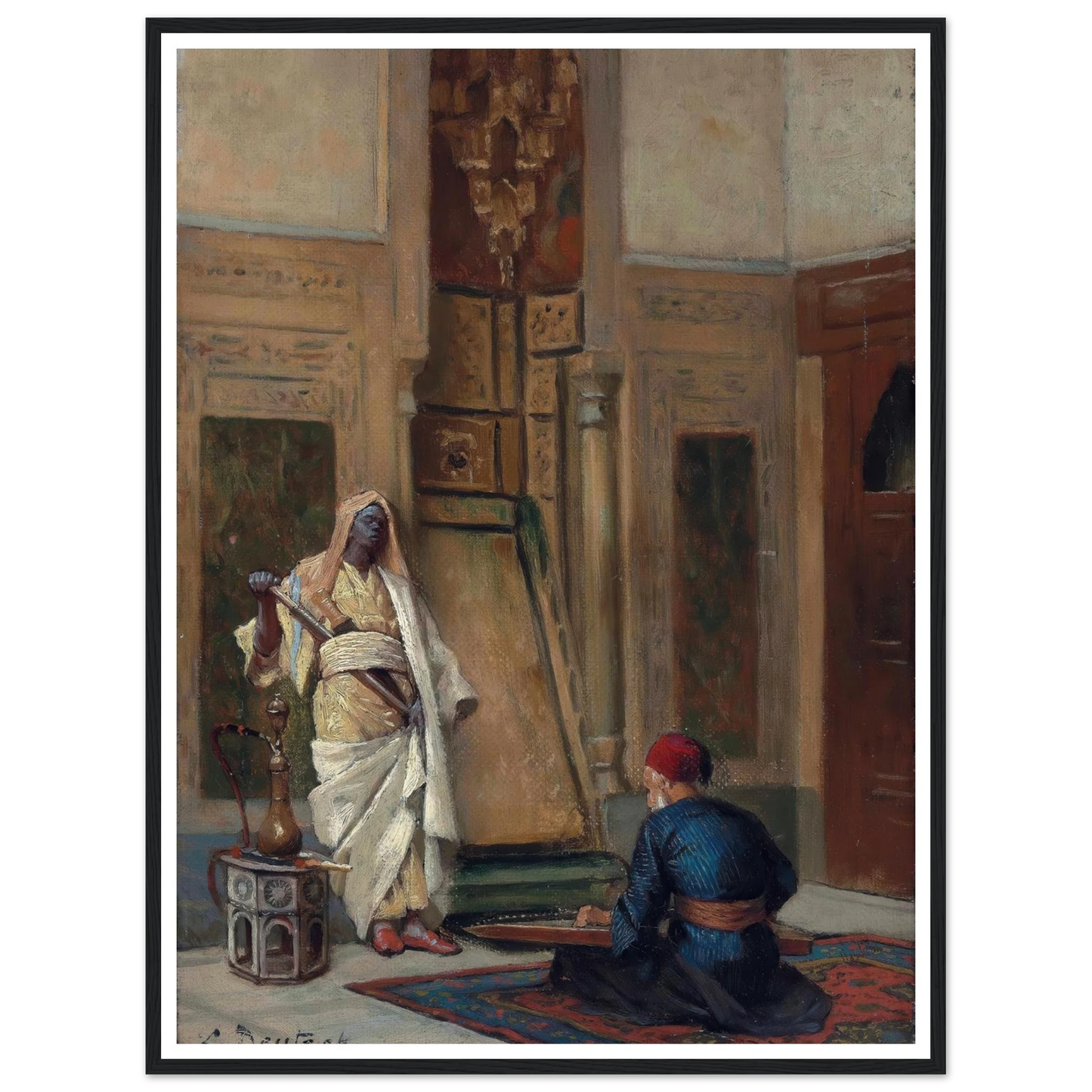 A musician and a guardsman in an oriental interior Art Print | Ludwig Deutsch - Framed Poster - 30x40 cm / 12x16″ - Black frame
