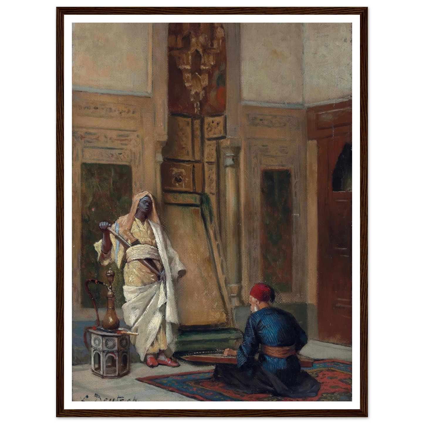 A musician and a guardsman in an oriental interior Art Print | Ludwig Deutsch - Framed Poster - 30x40 cm / 12x16″ - Black frame