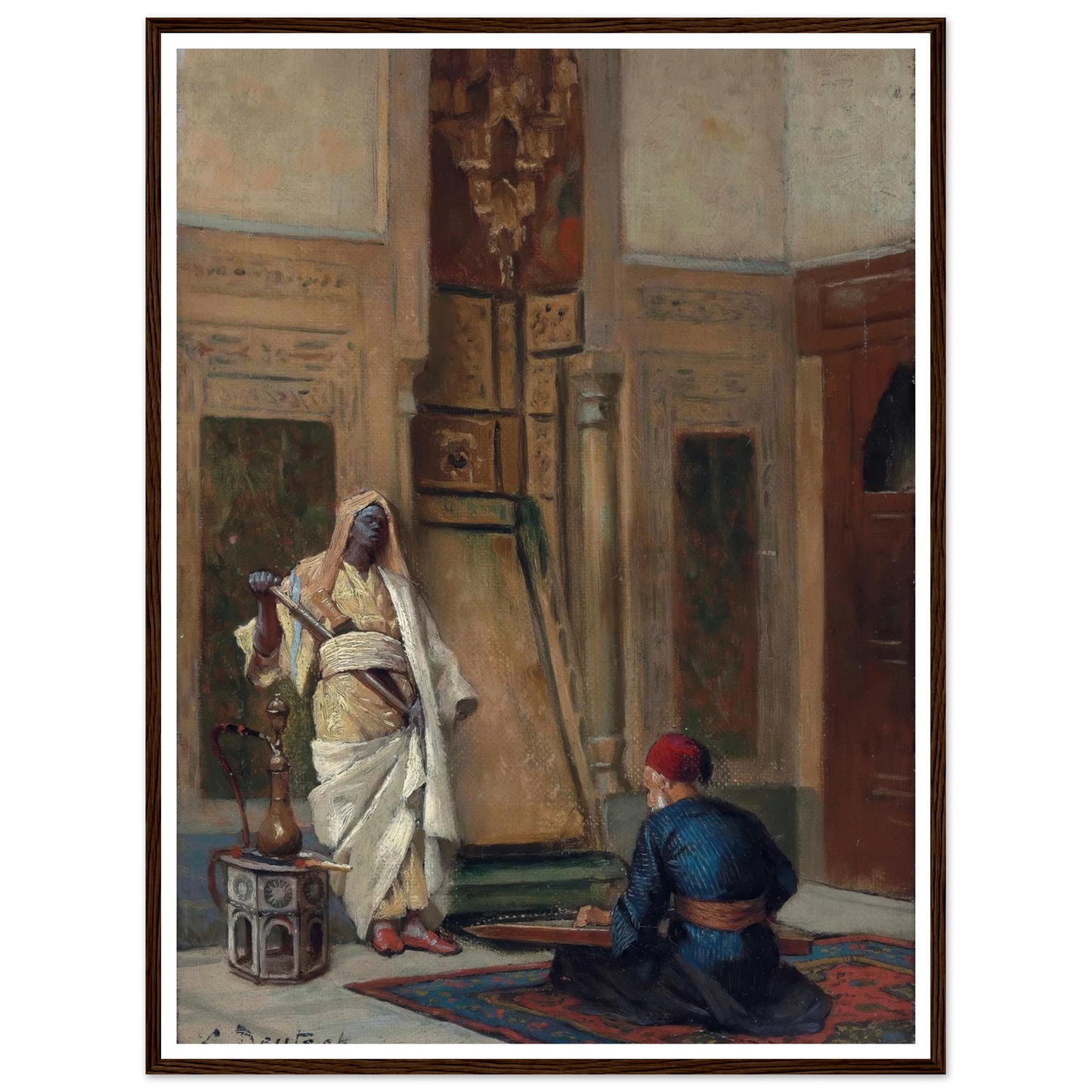 A musician and a guardsman in an oriental interior Art Print | Ludwig Deutsch - Framed Poster - 30x40 cm / 12x16″ - Black frame