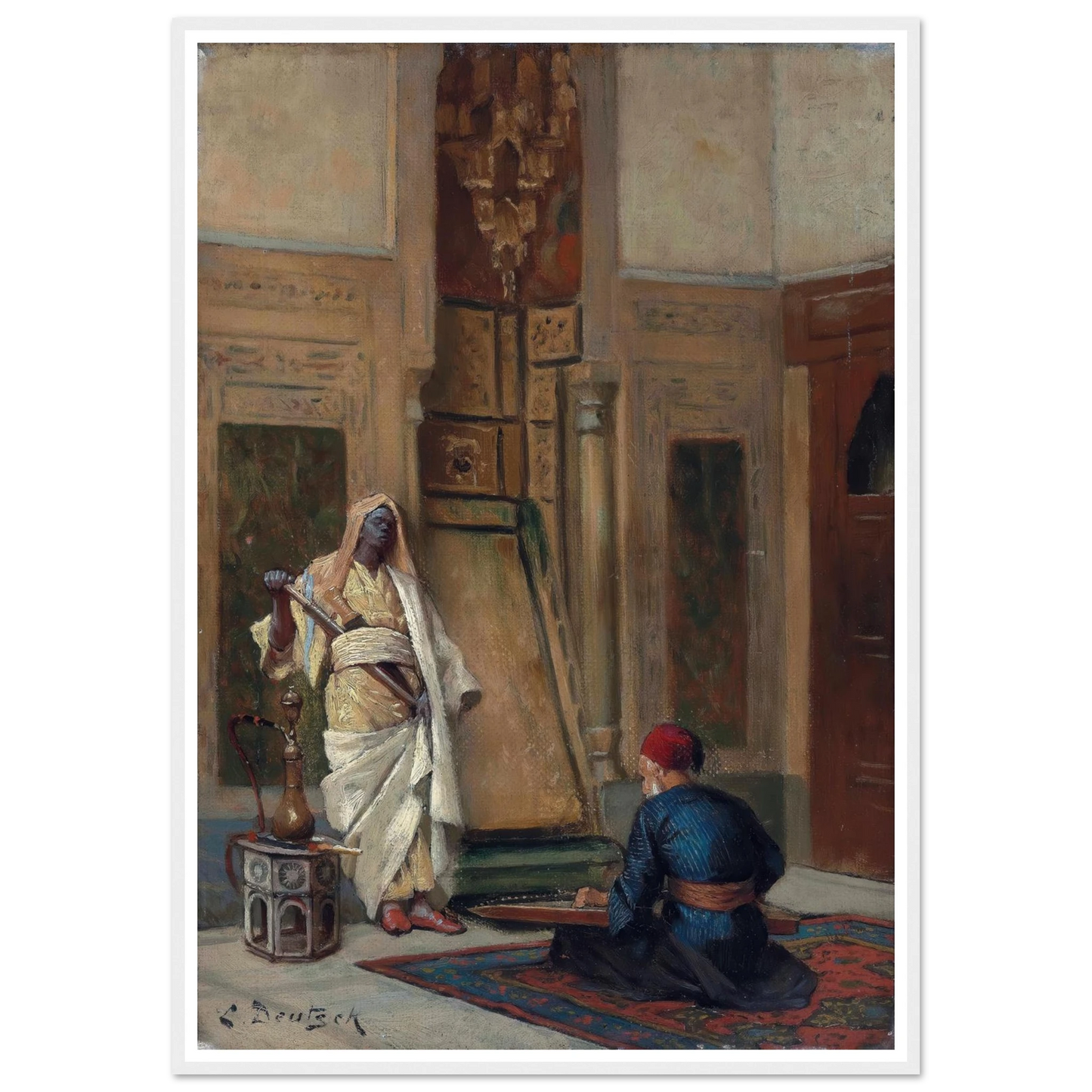 A musician and a guardsman in an oriental interior Art Print | Ludwig Deutsch - Framed Poster - 30x40 cm / 12x16″ - Black frame