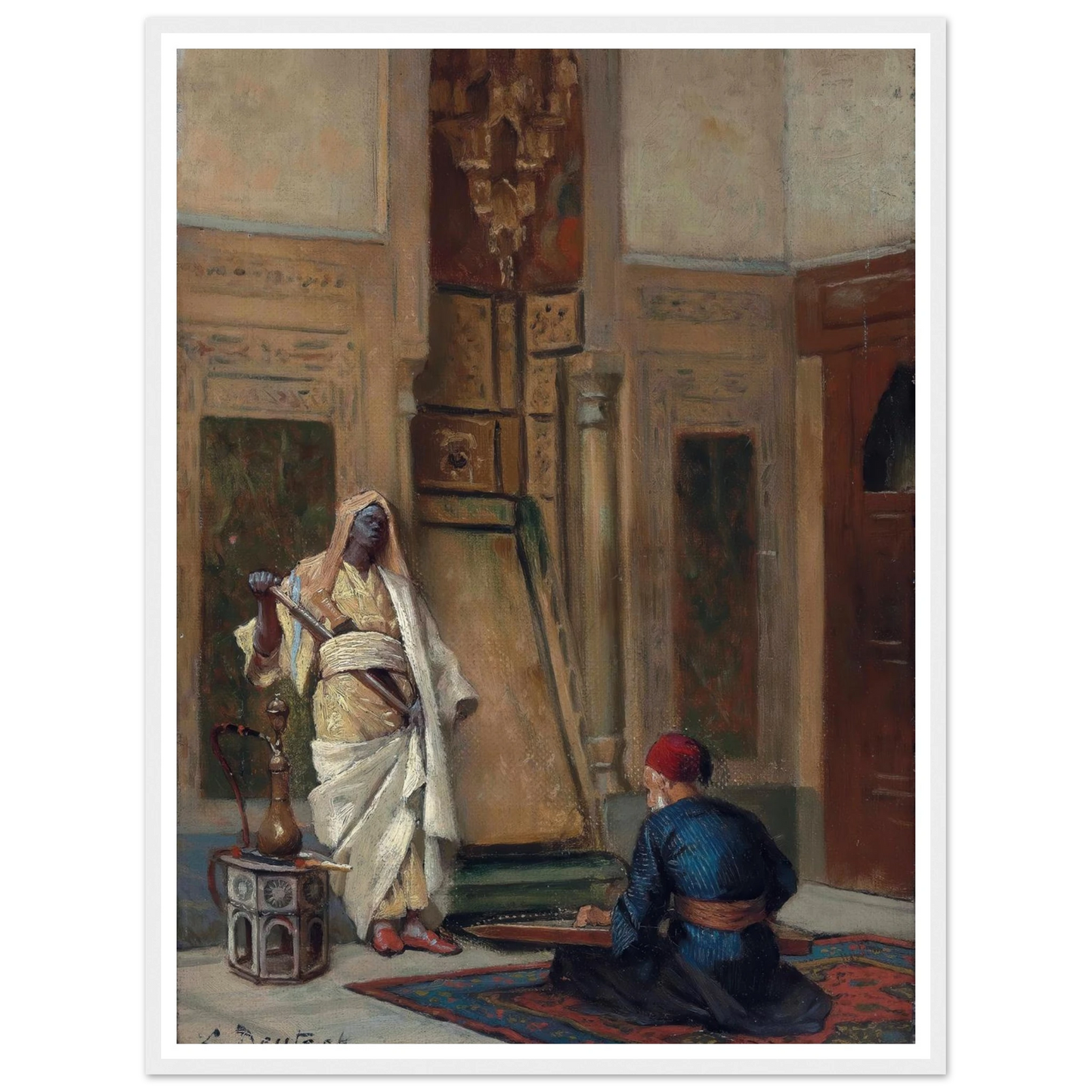 A musician and a guardsman in an oriental interior Art Print | Ludwig Deutsch - Framed Poster - 30x40 cm / 12x16″ - Black frame