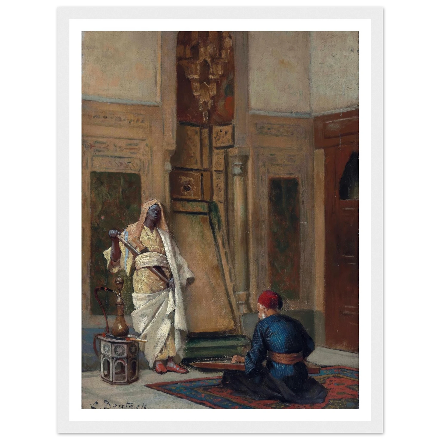 A musician and a guardsman in an oriental interior Art Print | Ludwig Deutsch - Framed Poster - 30x40 cm / 12x16″ - Black frame