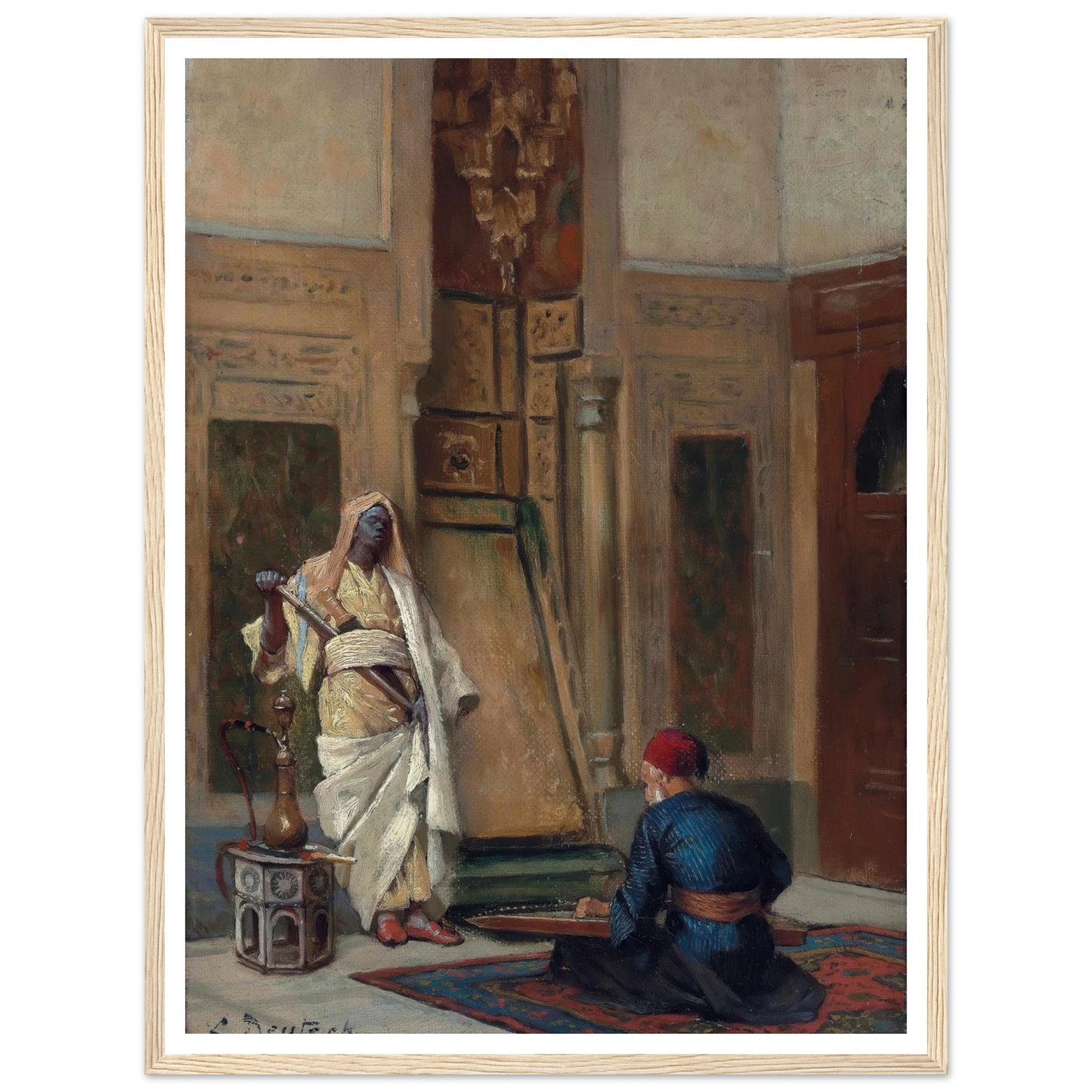 A musician and a guardsman in an oriental interior Art Print | Ludwig Deutsch - Framed Poster - 30x40 cm / 12x16″ - Black frame