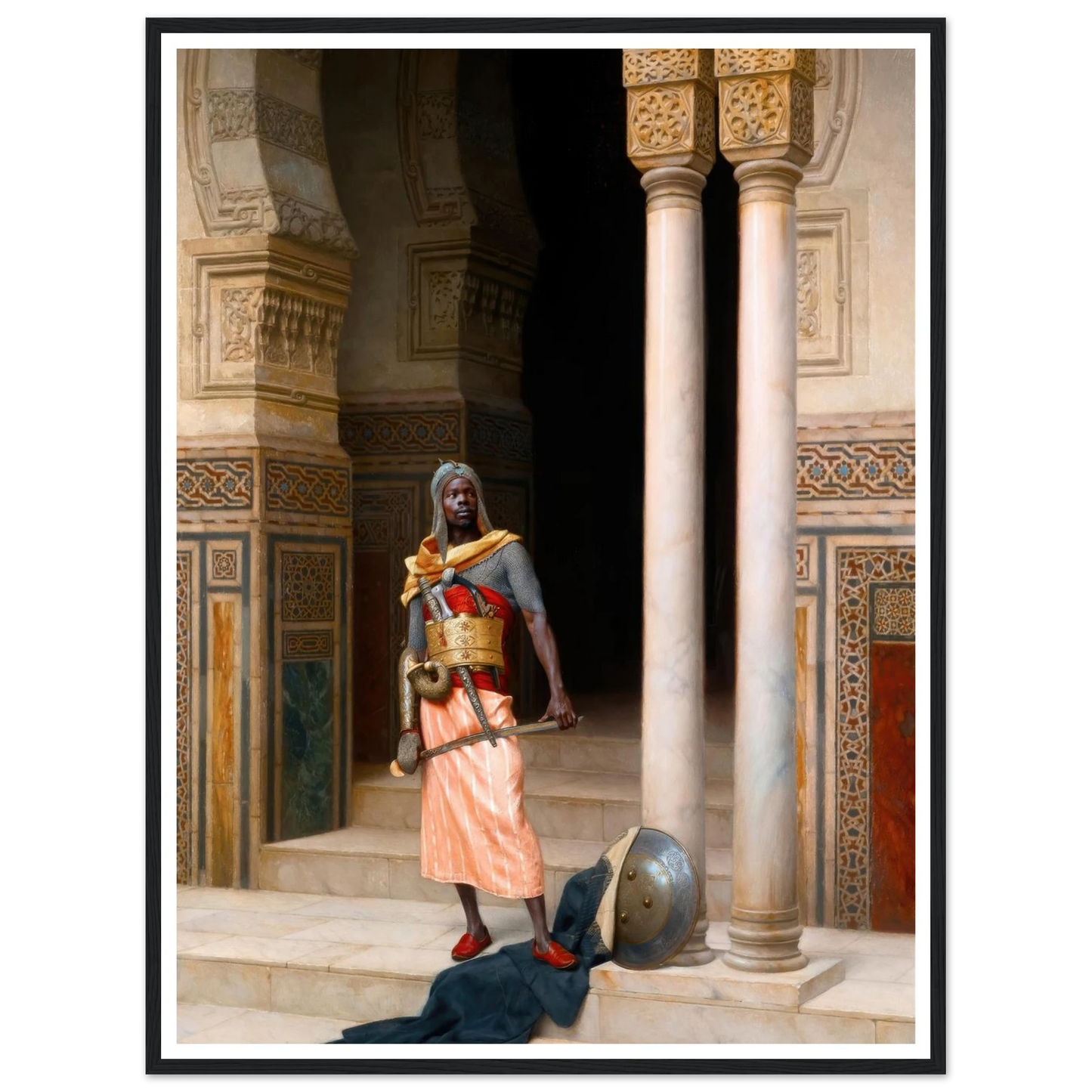 A Nubian Guard (1895) Art Print | Ludwig Deutsch - Framed Poster - 30x40 cm / 12x16″ - Black frame