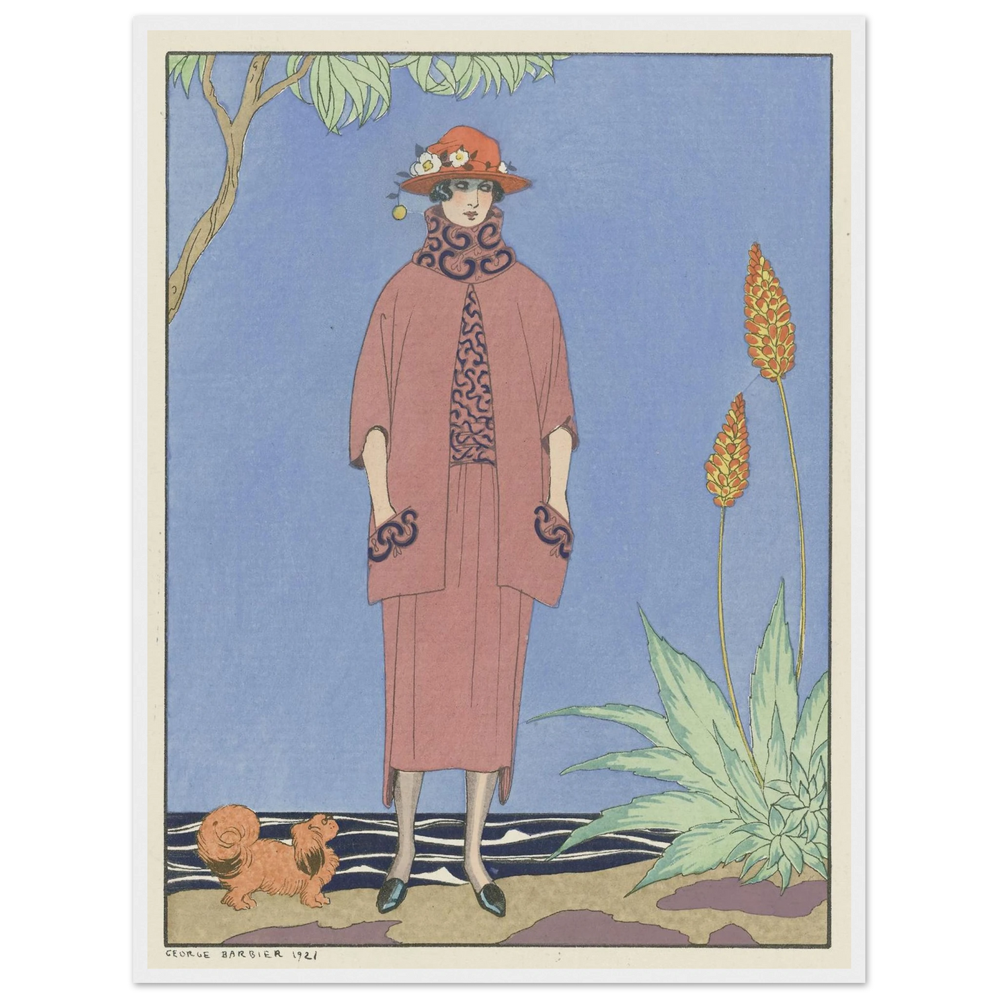 A palm beach ; Tailleur, de Worth (1921) Art Print | George Barbier - Framed Poster - 30x40 cm / 12x16″ - Black frame