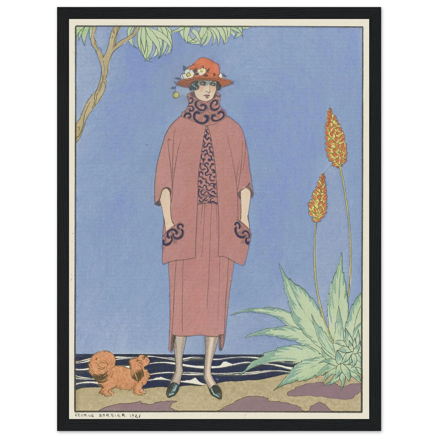 A palm beach ; Tailleur, de Worth (1921) Art Print | George Barbier - Framed Poster - 30x40 cm / 12x16″ - Black frame