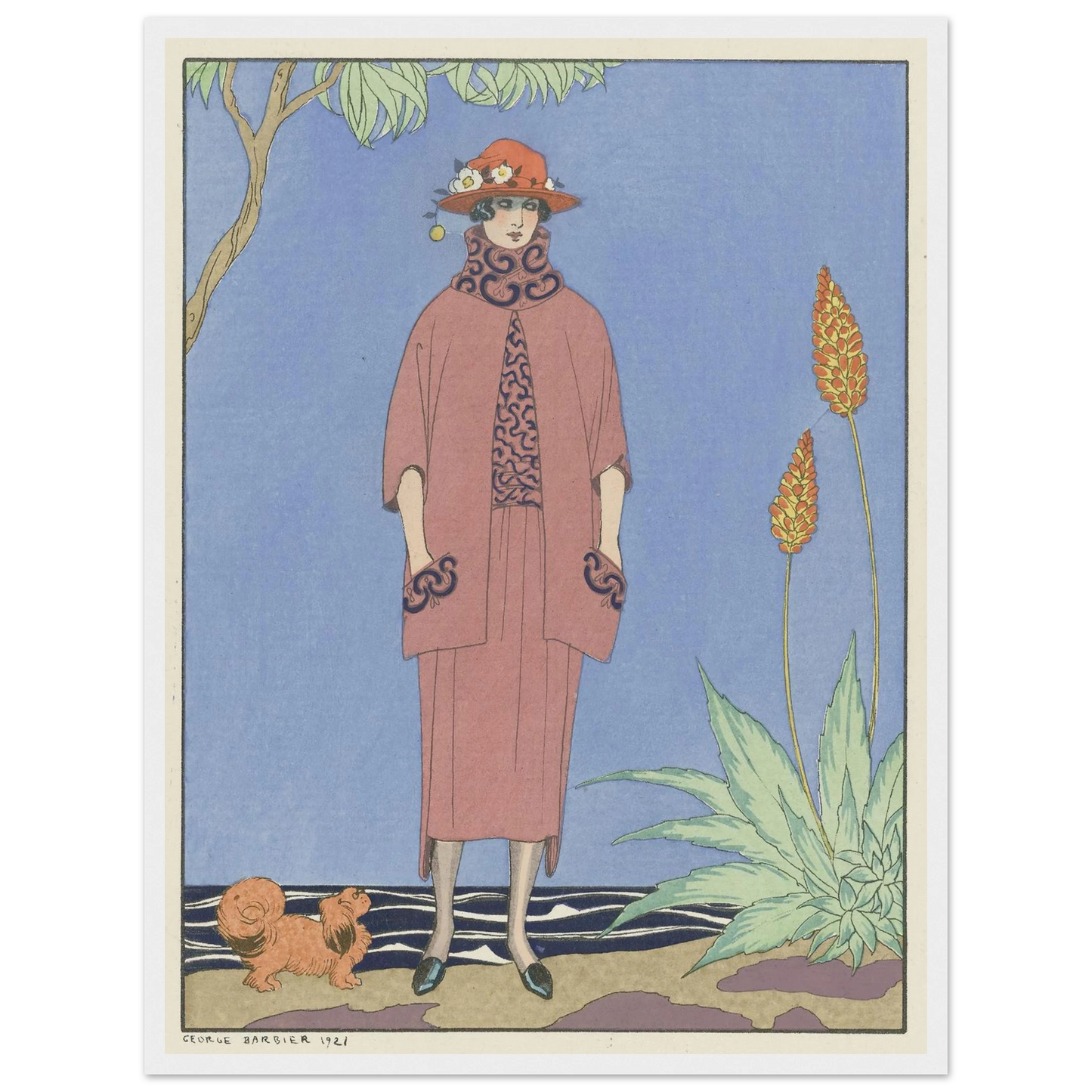 A palm beach ; Tailleur, de Worth (1921) Art Print | George Barbier - Framed Poster - 30x40 cm / 12x16″ - Black frame