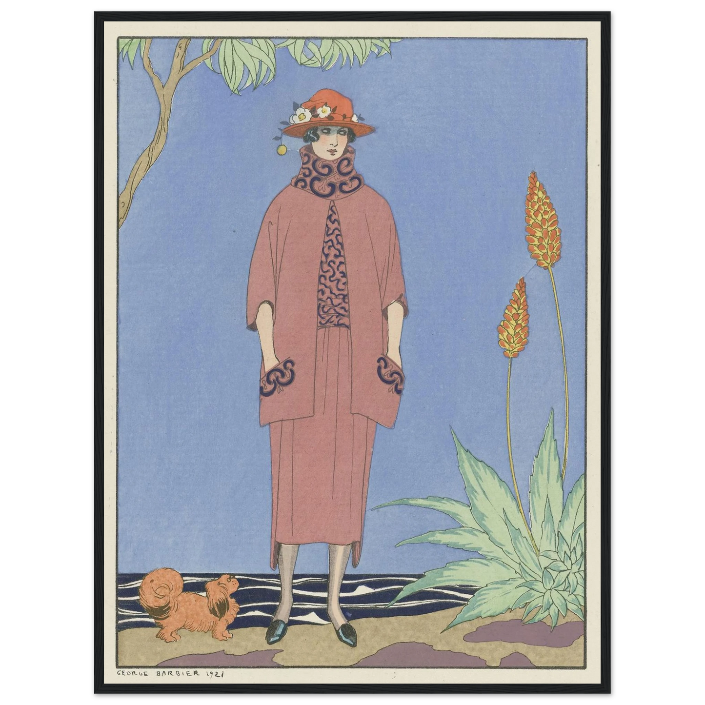 A palm beach ; Tailleur, de Worth (1921) Art Print | George Barbier - Framed Poster - 30x40 cm / 12x16″ - Black frame