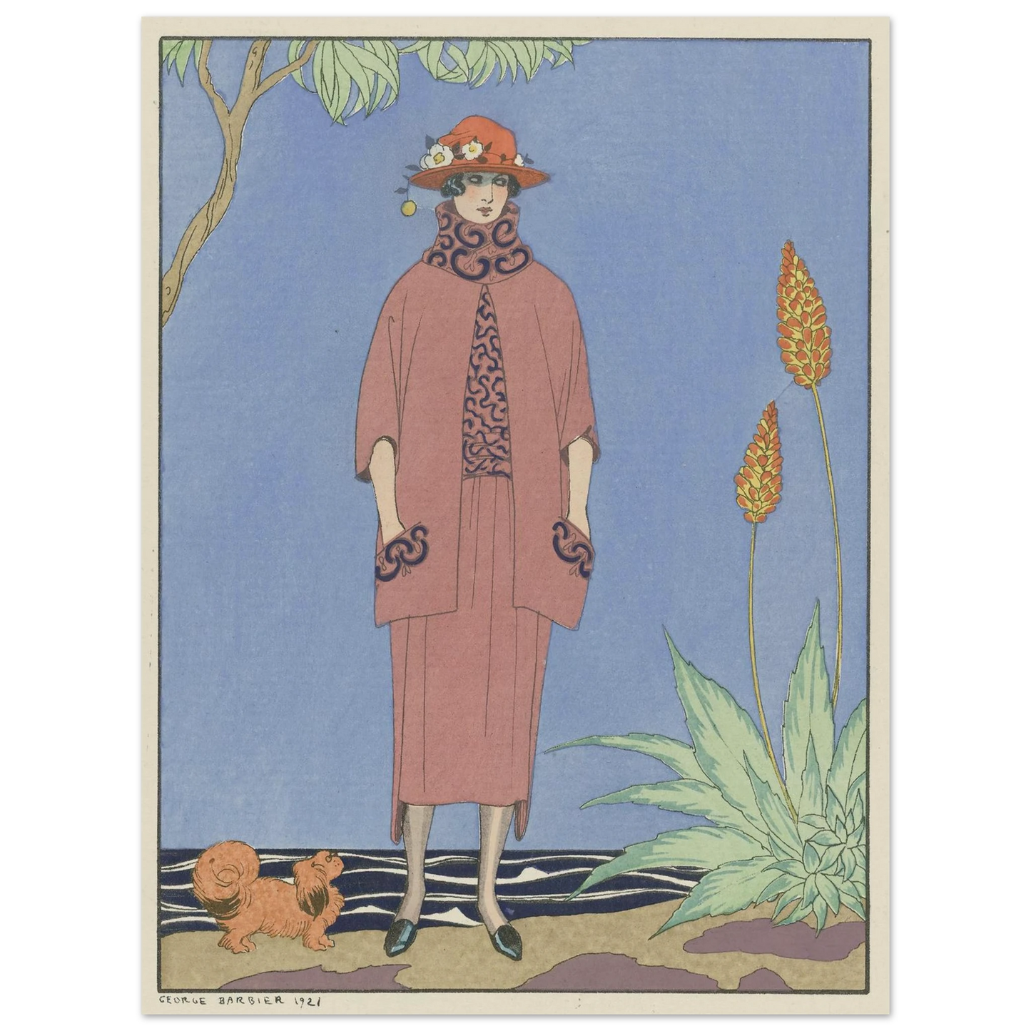 A palm beach ; Tailleur, de Worth (1921) Art Print | George Barbier - Framed Poster - 30x40 cm / 12x16″ - Black frame
