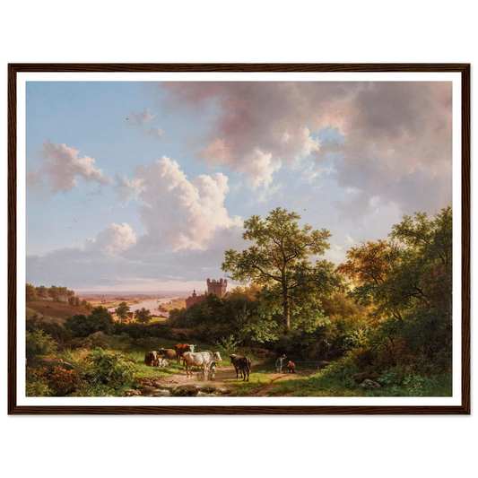 A panoramic landscape with a view on the Middle-Rhine with a castle (1841) Art Print | Barend Cornelis Koekkoek - Framed Poster - 30x40 cm / 12x16″ - Black frame