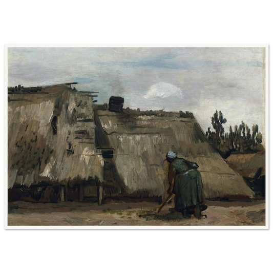 A Peasant Woman Digging in Front of Her Cottage (c. 1885) Art Print | Vincent van Gogh - Framed Poster - 30x40 cm / 12x16″ - Black frame