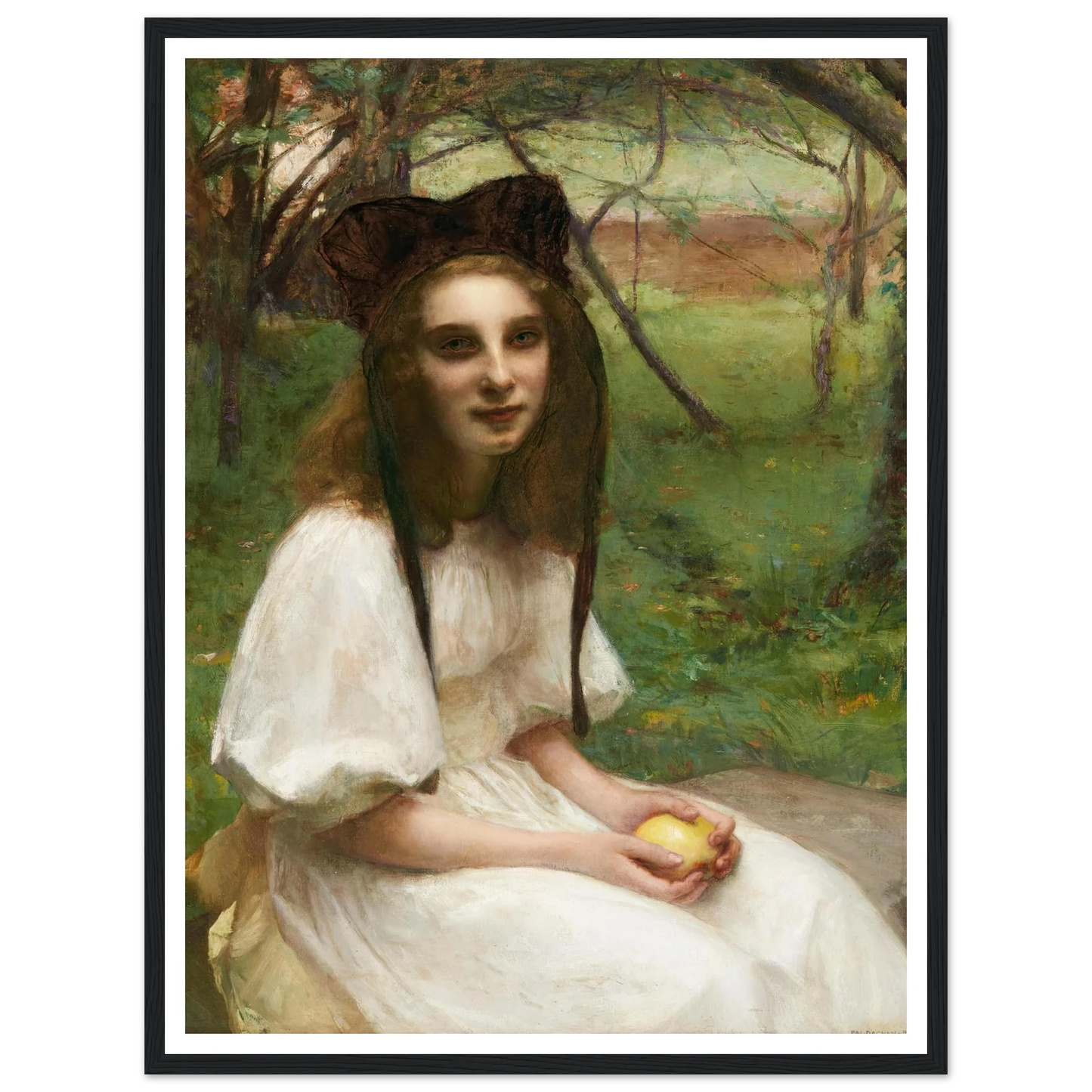 A portrait of a girl in a white dress Art Print | Pascal Adolphe Jean Dagnan Bouveret - Framed Poster - 30x40 cm / 12x16″ - Black frame