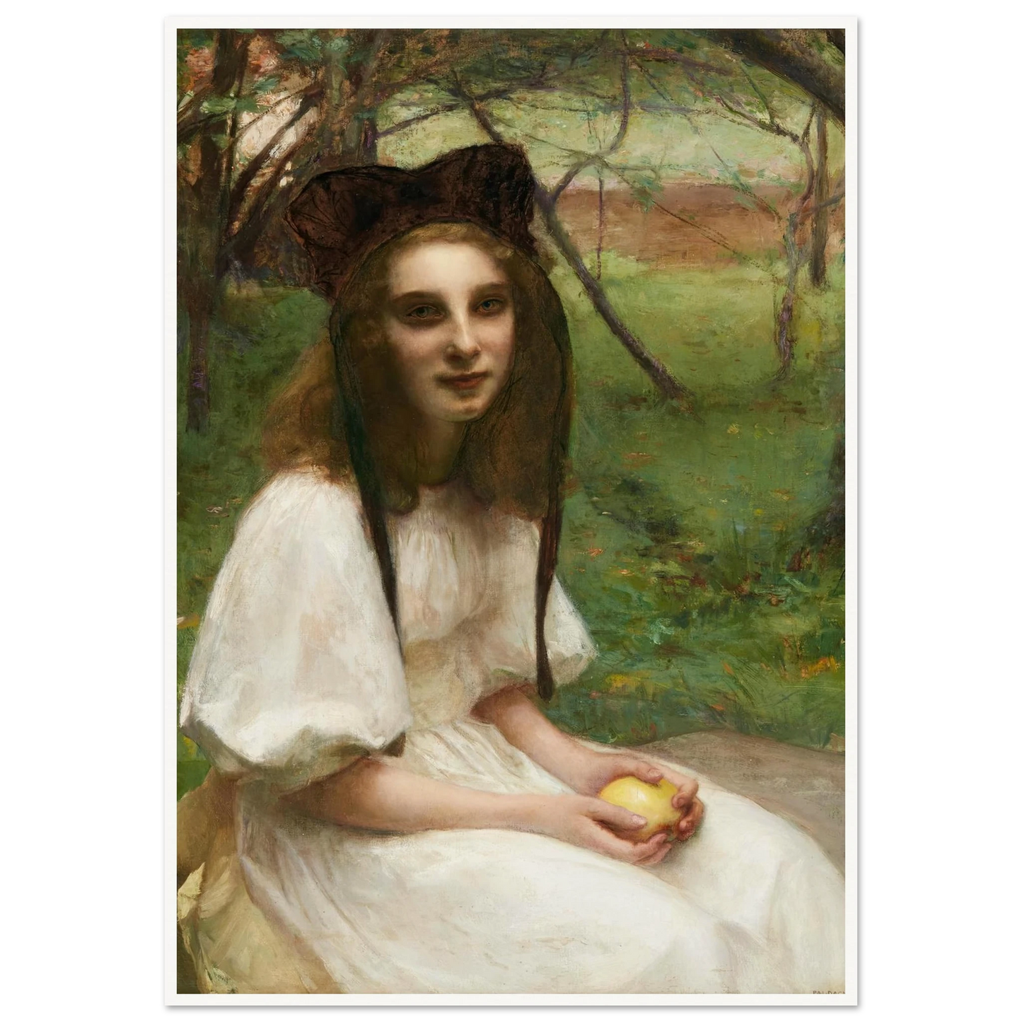 A portrait of a girl in a white dress Art Print | Pascal Adolphe Jean Dagnan Bouveret - Framed Poster - 30x40 cm / 12x16″ - Black frame
