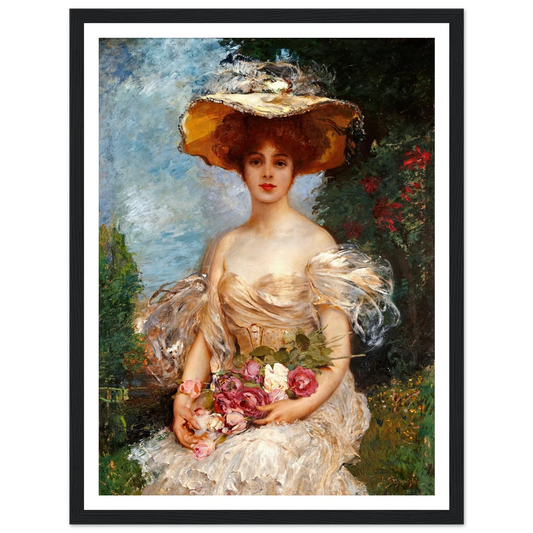 A portrait of an elegant woman Art Print | Leopold Schmutzler - Framed Poster - 30x40 cm / 12x16″ - Black frame