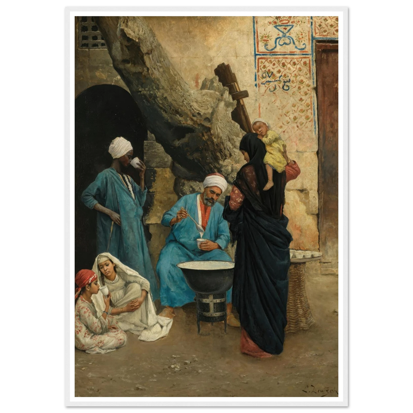 A Refreshing Drink (1891) Art Print | Ludwig Deutsch - Framed Poster - 30x40 cm / 12x16″ - Black frame