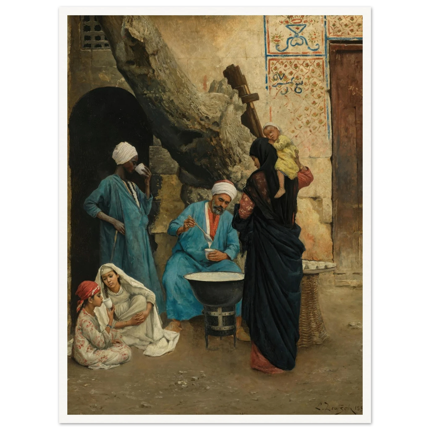 A Refreshing Drink (1891) Art Print | Ludwig Deutsch - Framed Poster - 30x40 cm / 12x16″ - Black frame