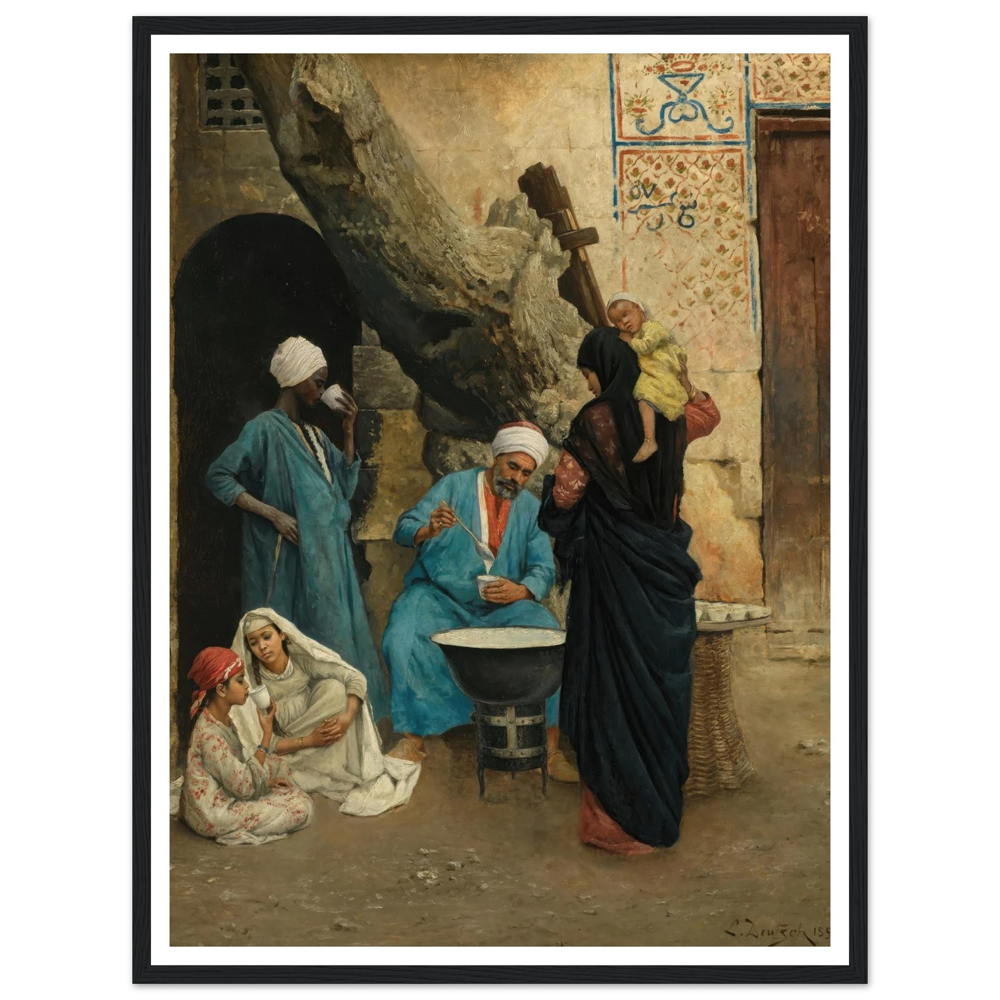 A Refreshing Drink (1891) Art Print | Ludwig Deutsch - Framed Poster - 30x40 cm / 12x16″ - Black frame